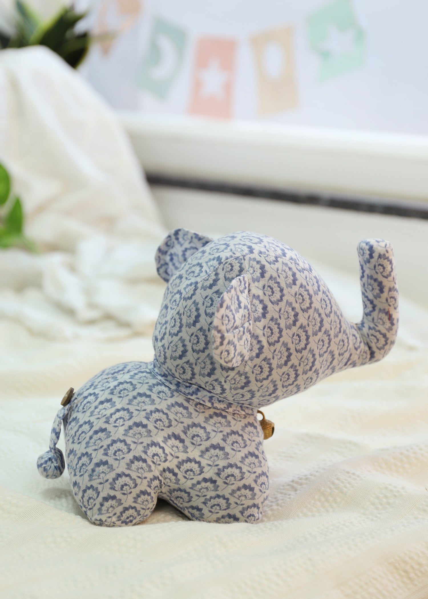 Titan Elephant Plush Toy-White/Blue