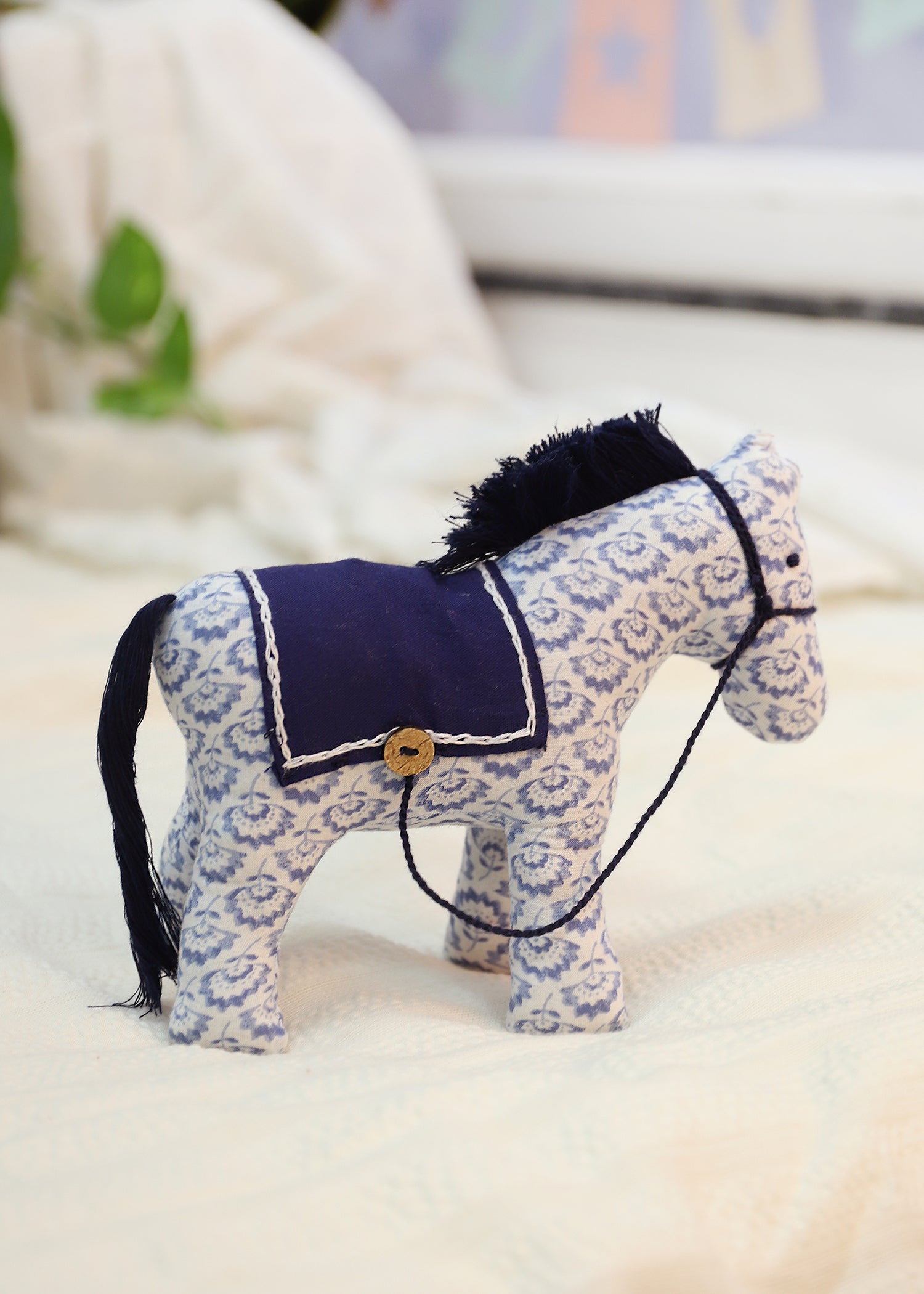 Horsie Horse Plush Toy-White/Blue