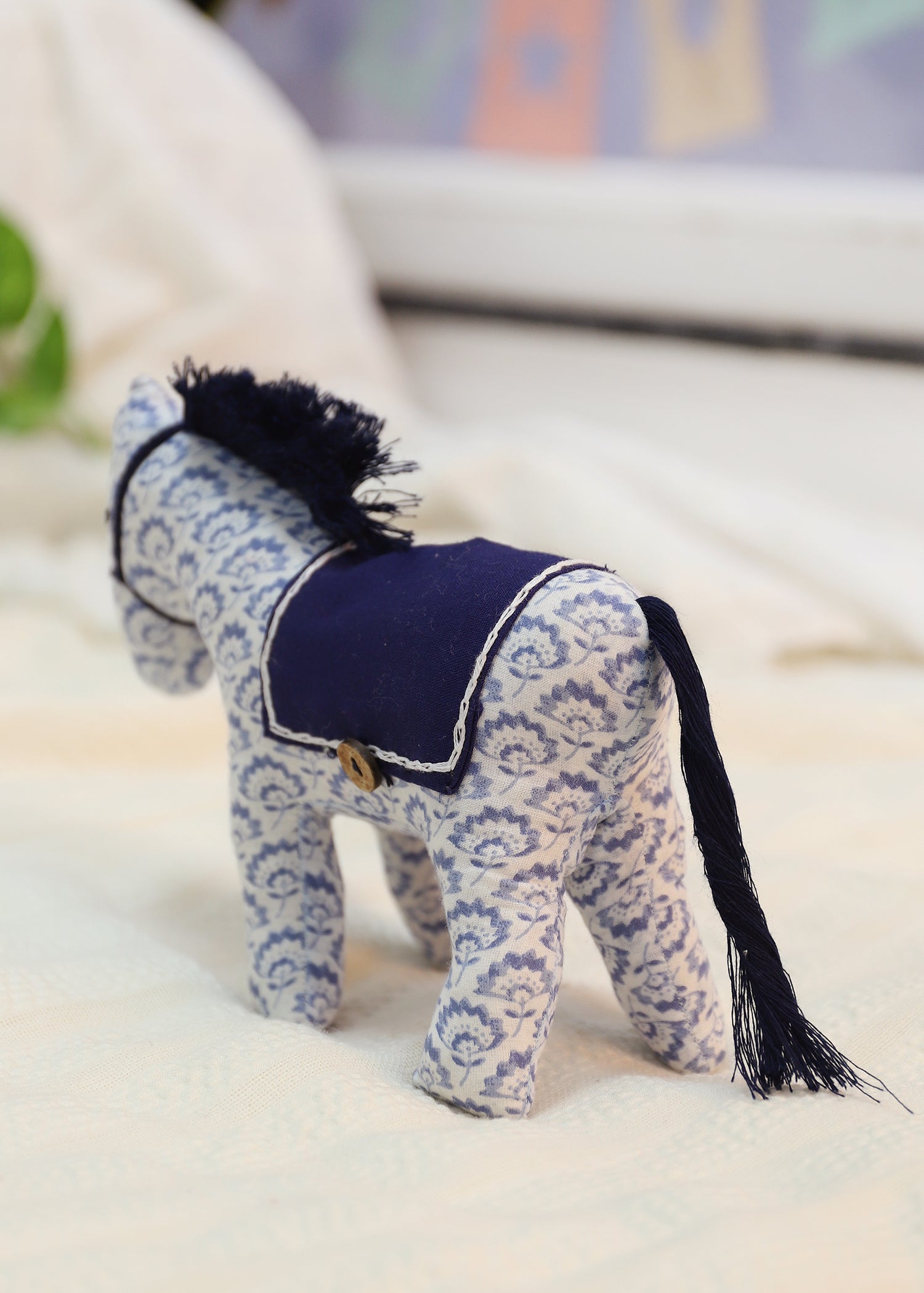 Horsie Horse Plush Toy-White/Blue