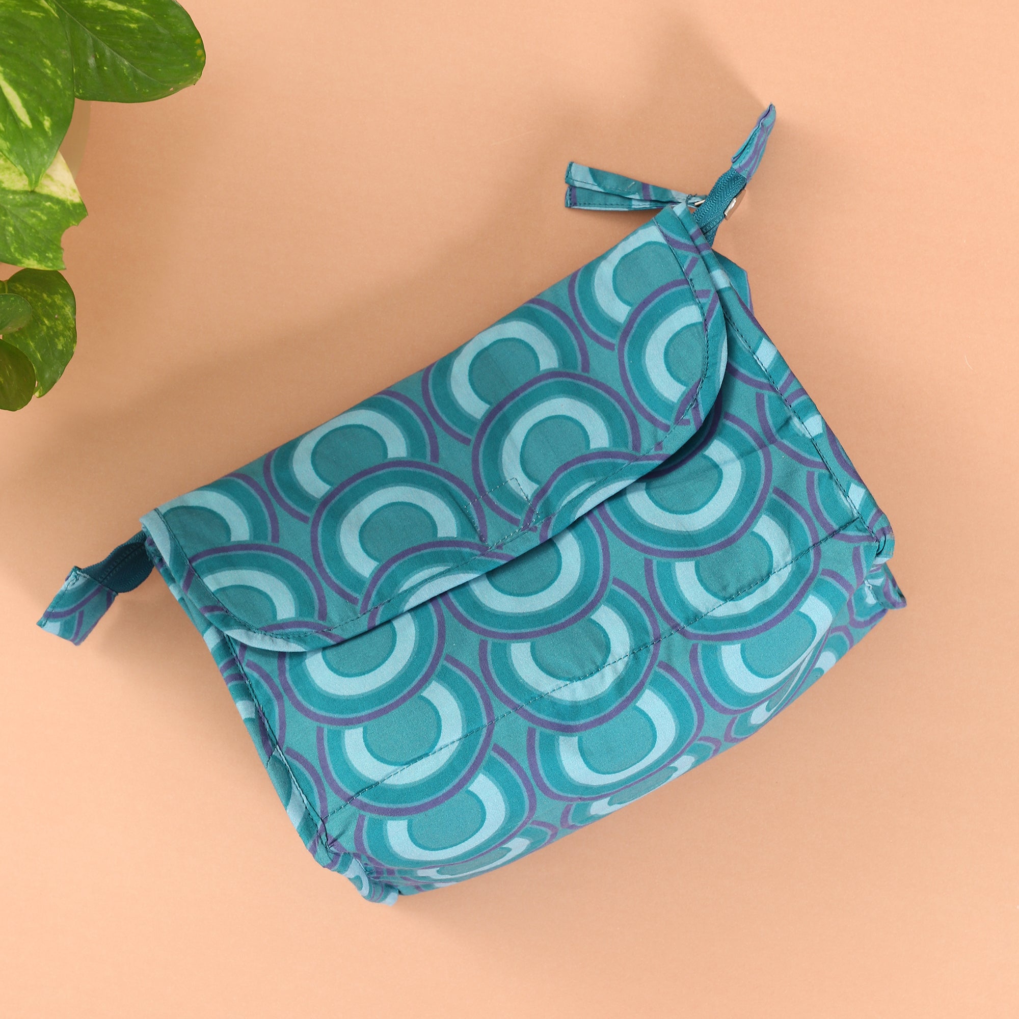 Floral Stripe Blue Cotton Twin Toilet Bag