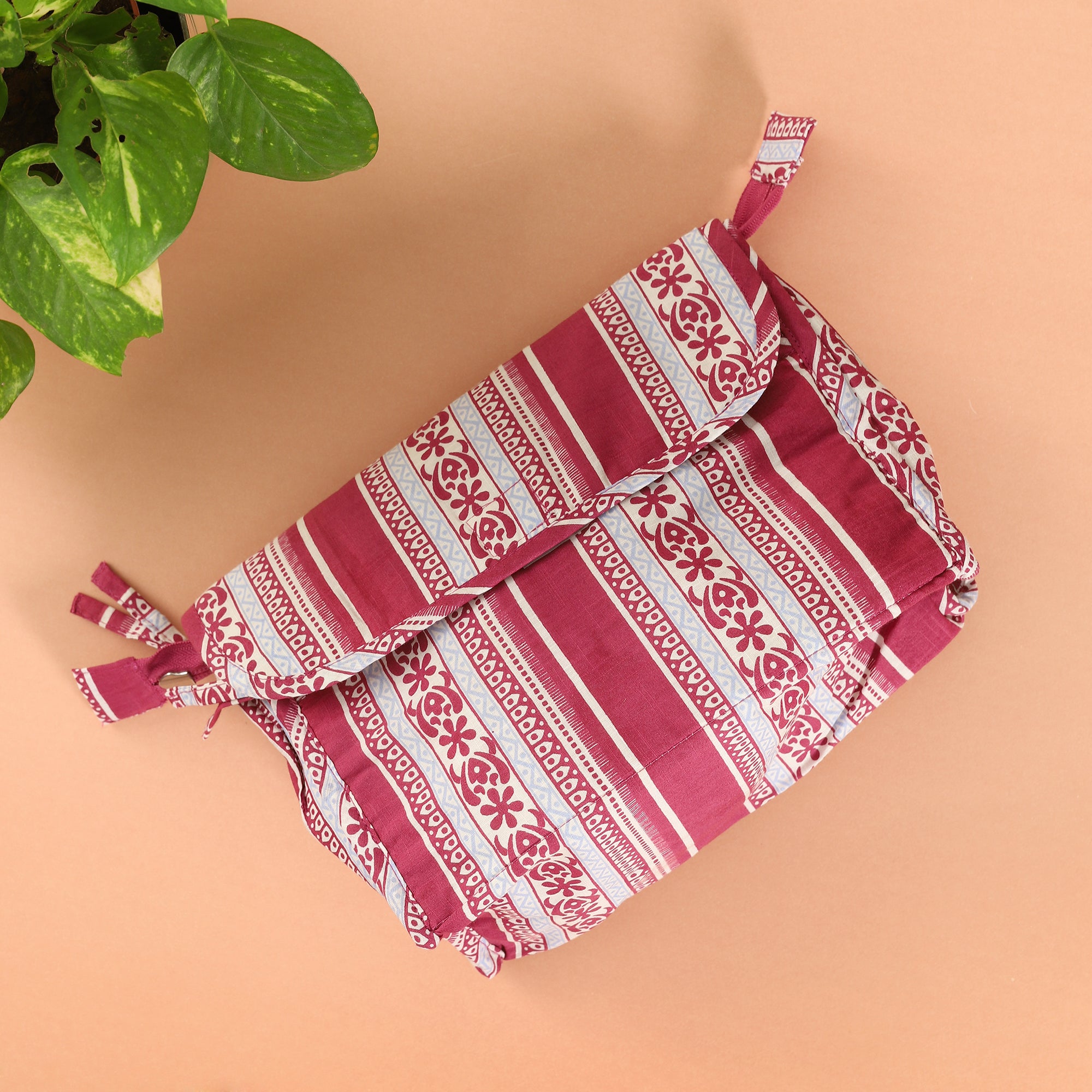 Floral Stripe Pink Cotton Twin Toilet Bag