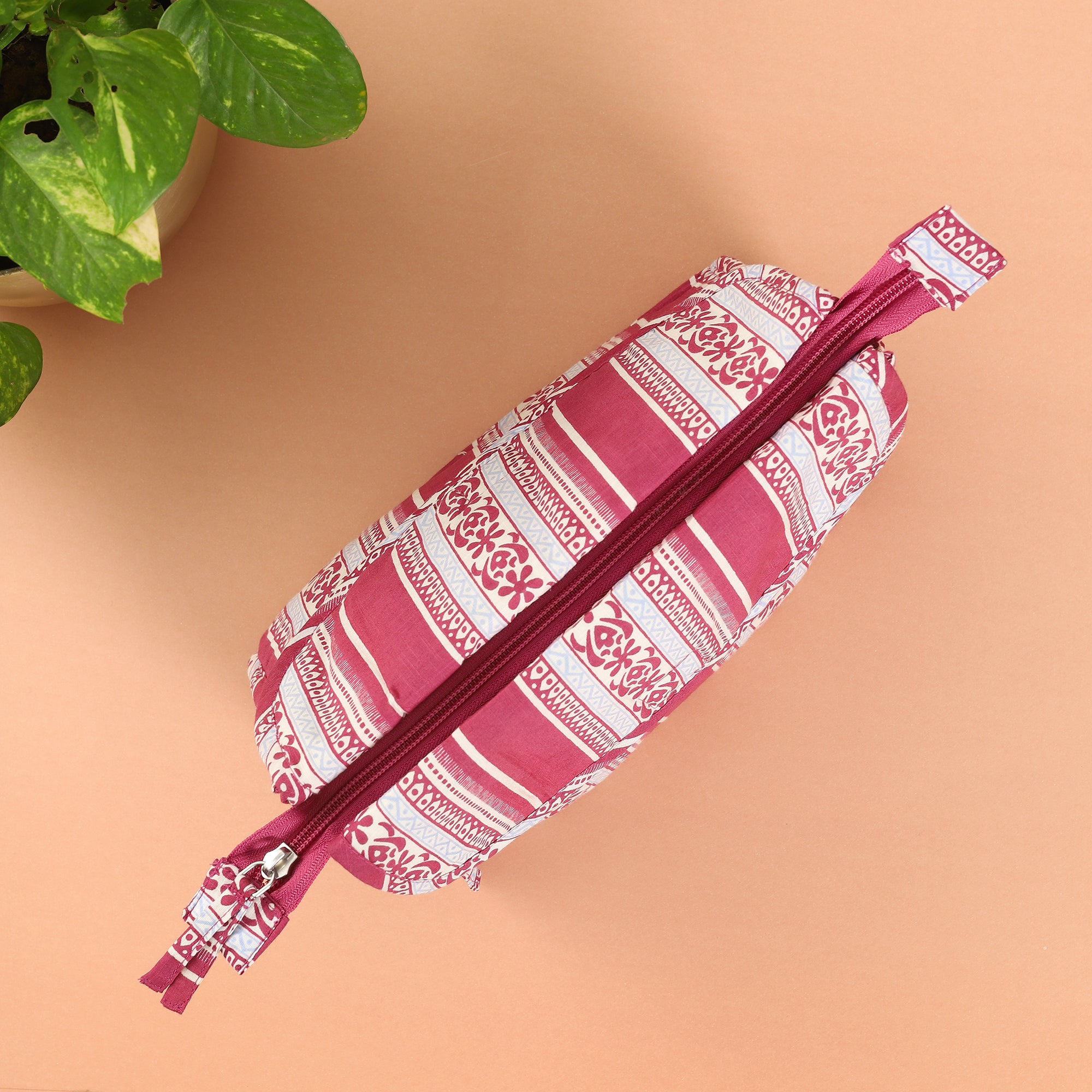 Floral Stripe Pink Cotton Twin Toilet Bag