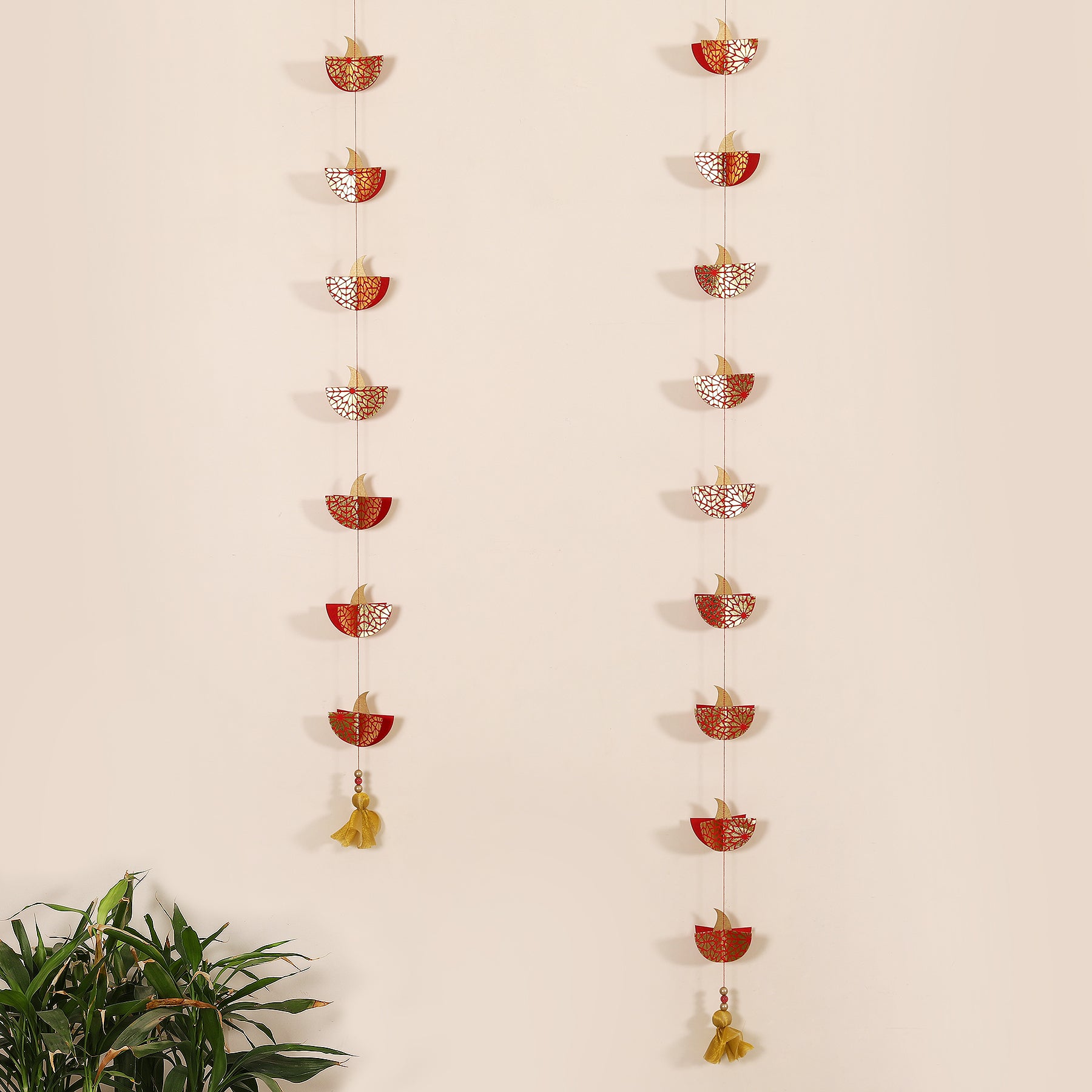 Red & Gold 3D Diya Dangler Set of 2