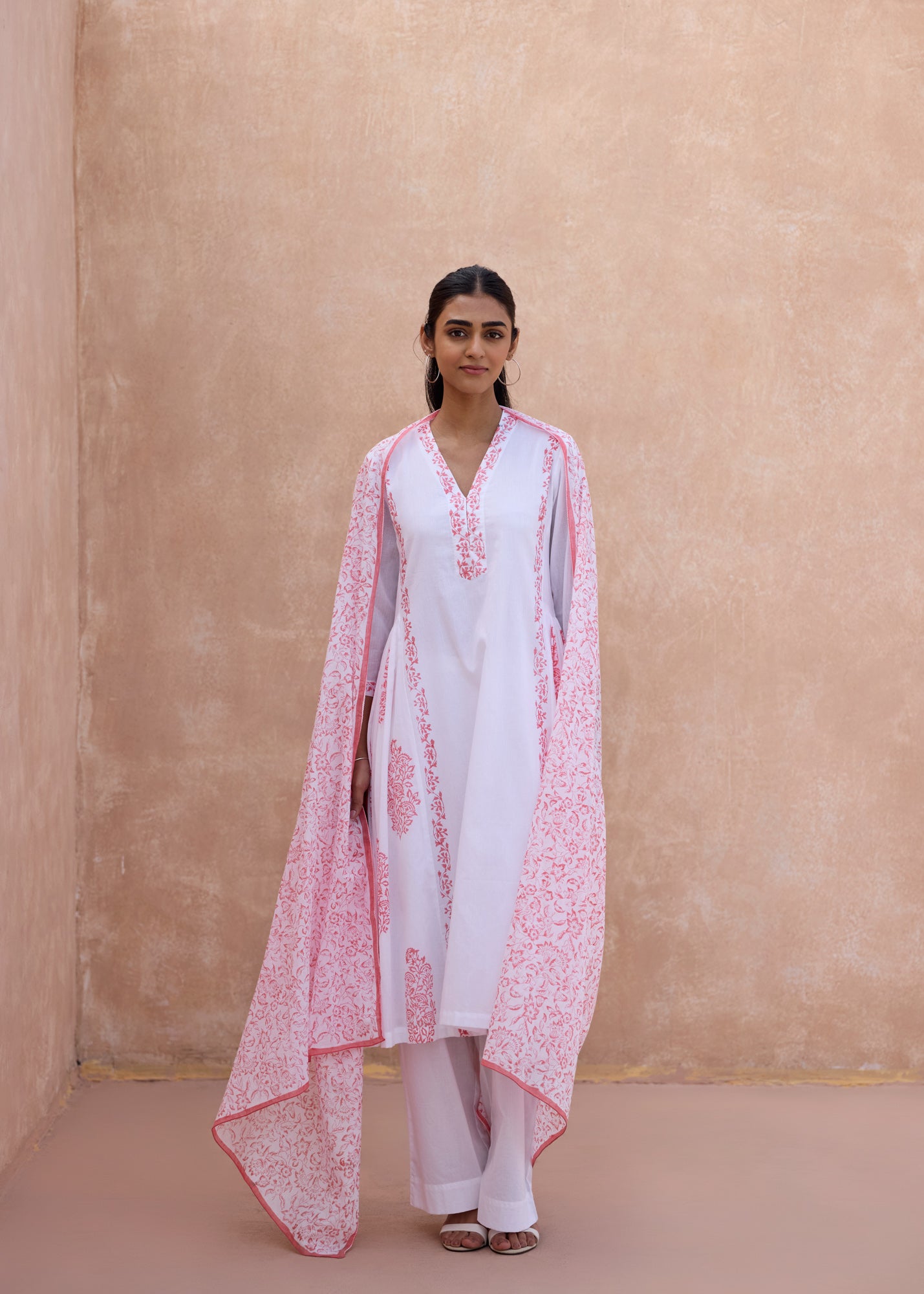 Block Printed Cotton Dupatta - Pink