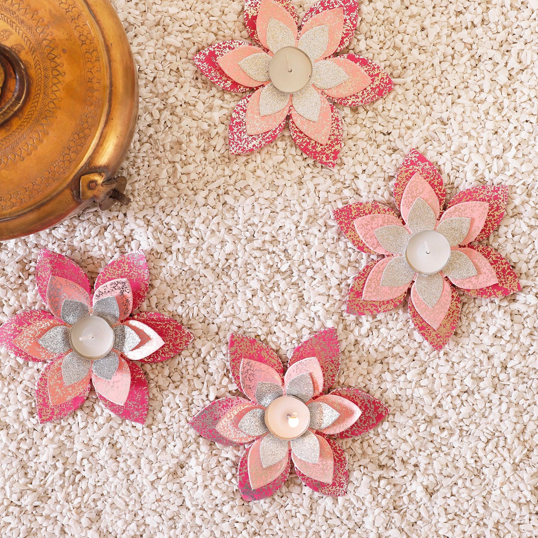 Pink & Dark Pink Lotus Floor Décor Set of 4