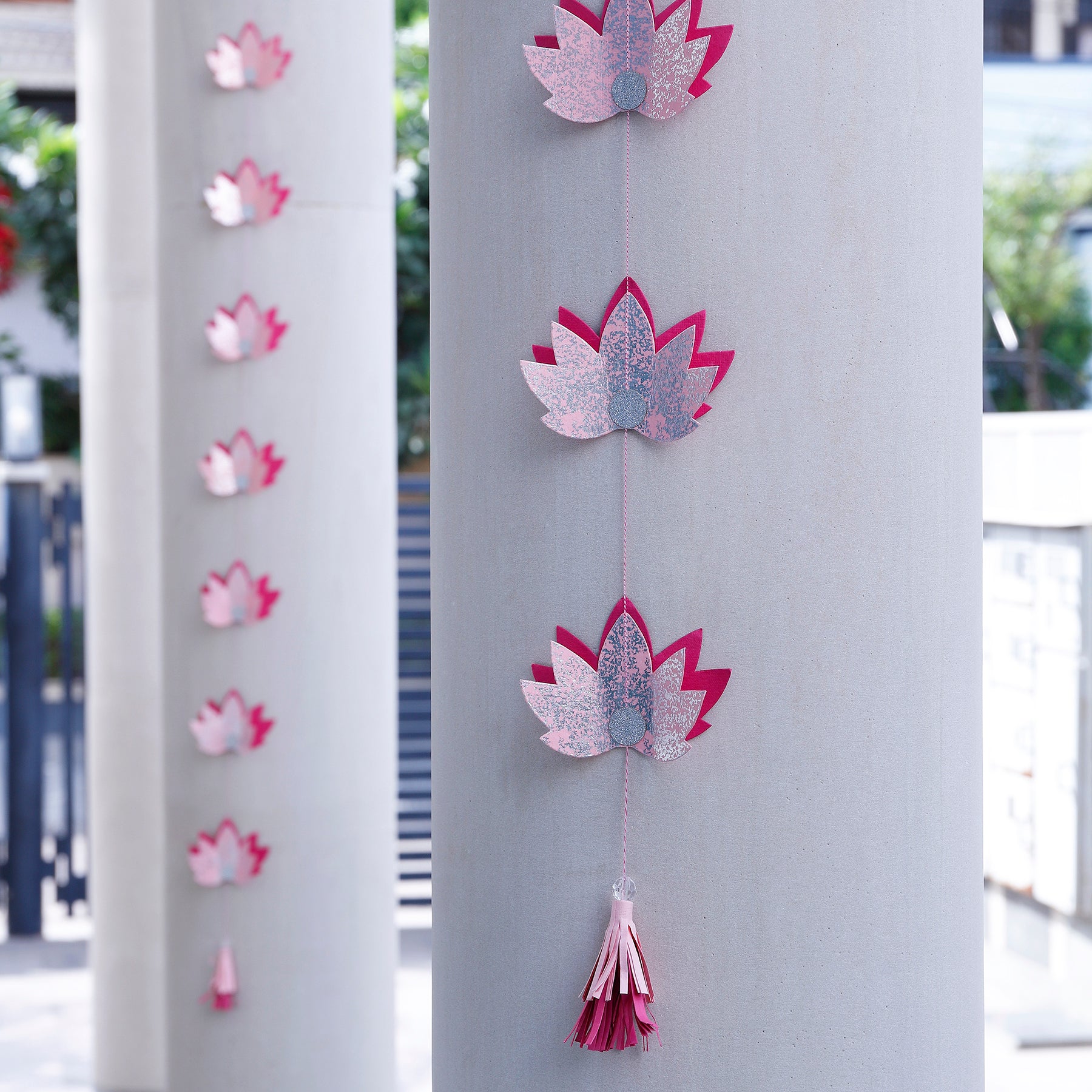 Pink & Dark Pink 3D Lotus Dangler Set of 2