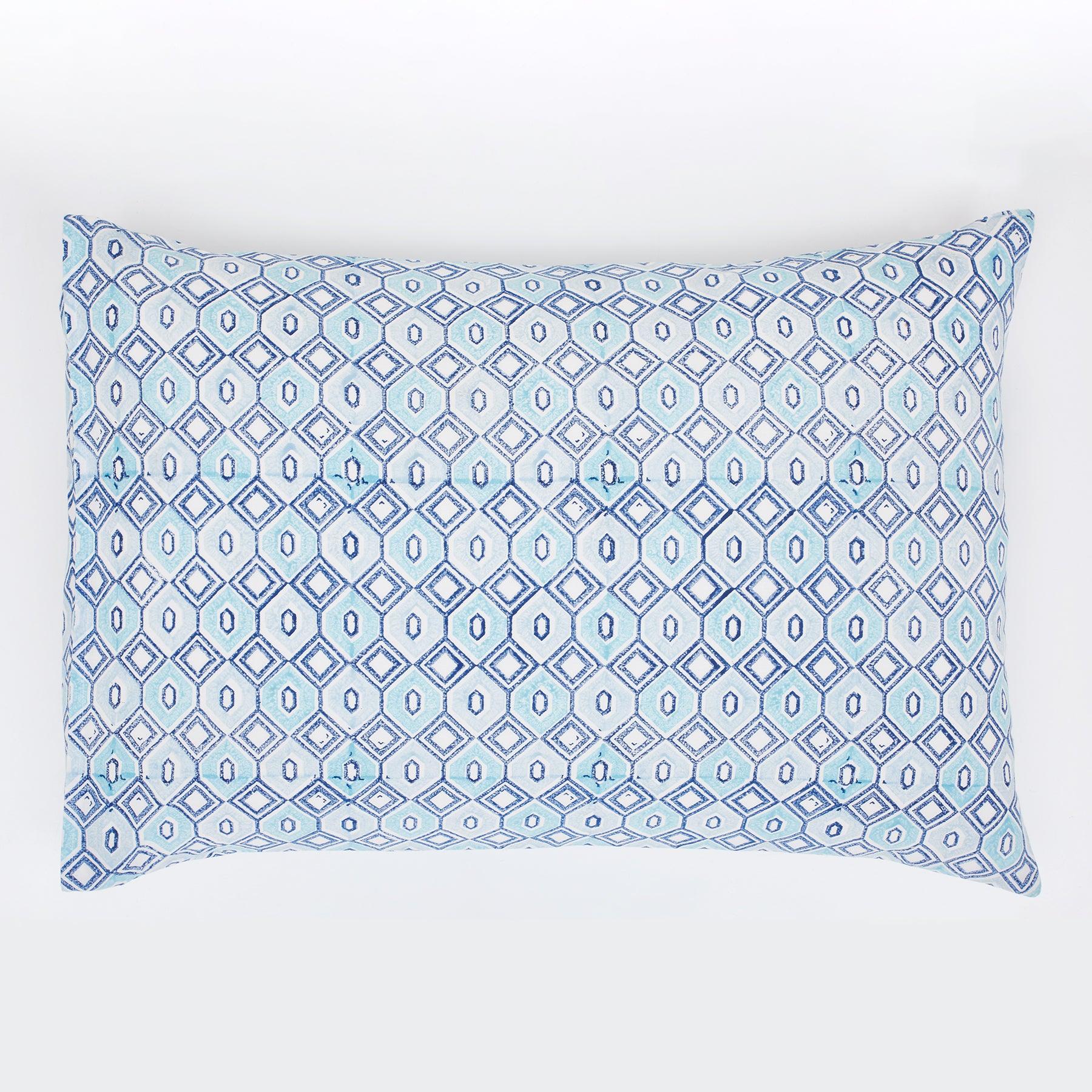 Geometric Aqua Blue Hand Block Print Cotton Pillow Cover