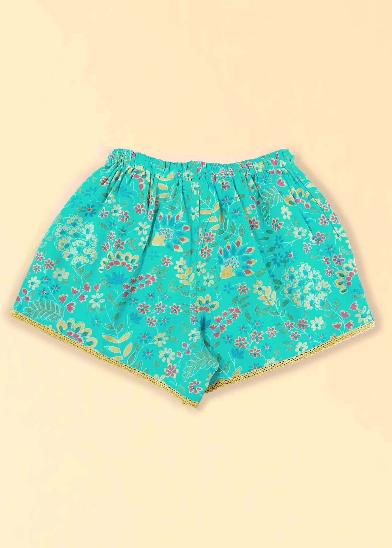 Teal Cotton Shorts Girls (6 Months -12 Yrs) Ratan Texprocess Pvt. Ltd