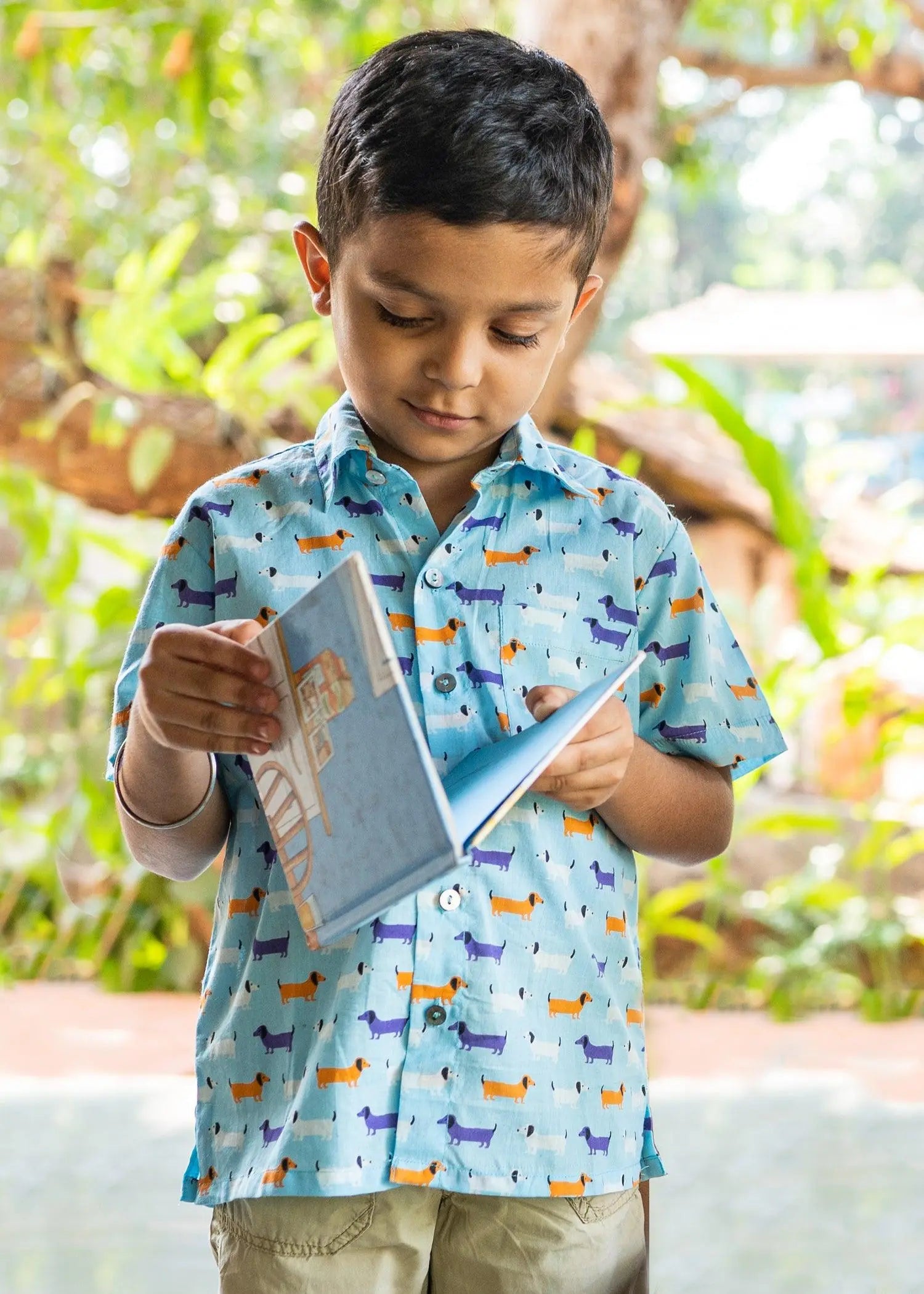 Dashound Sky Blue Cotton Half Sleeves Shirt (2-12 Years)