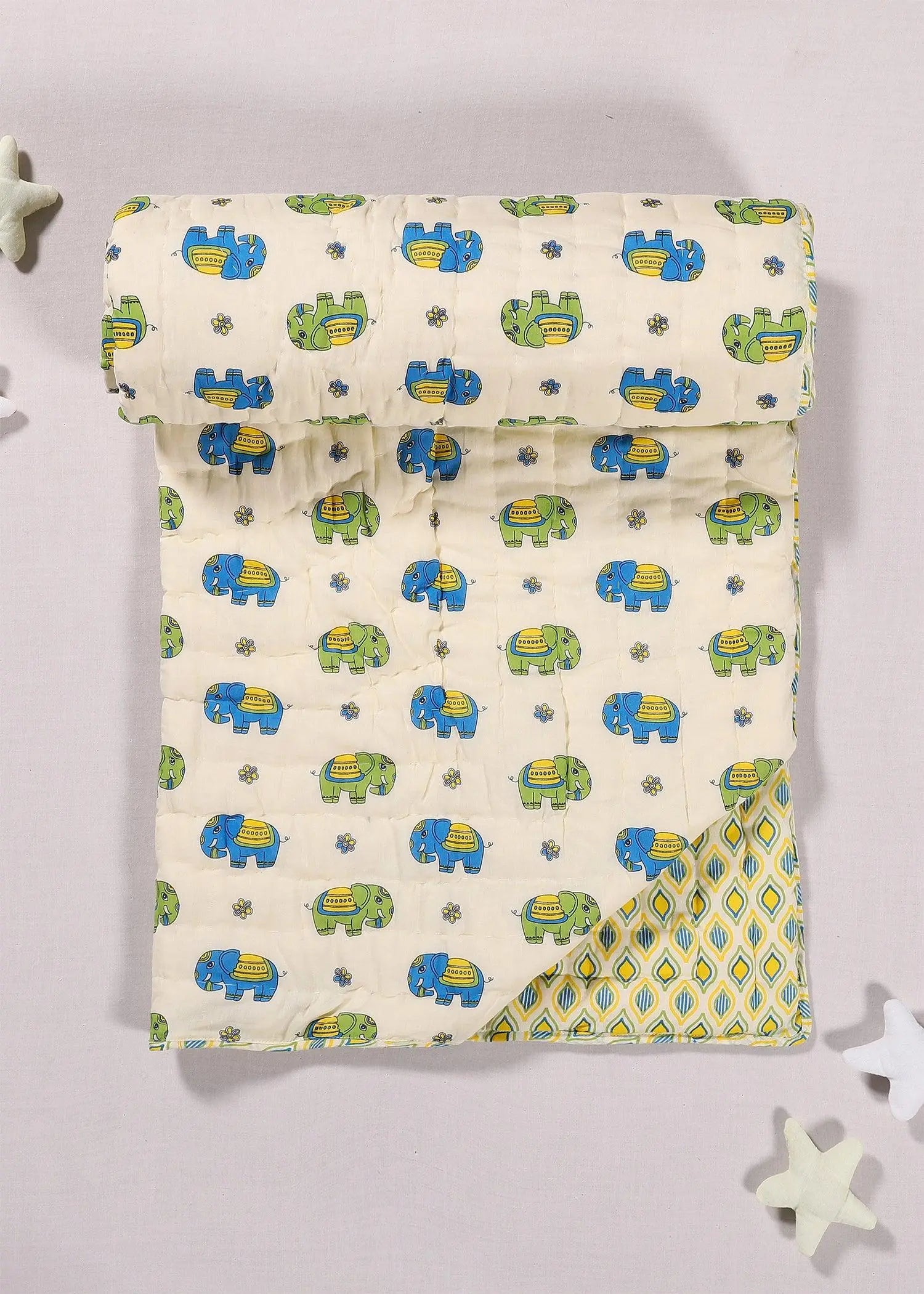 Bholu Hathi Blue/Green Cotton Quilt Kids