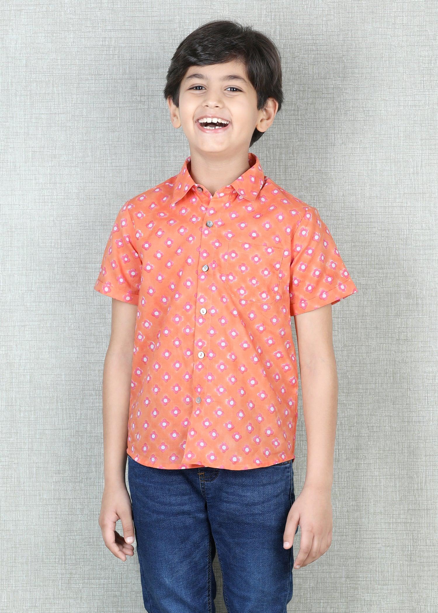 Peach Cotton Half Sleeve Round Hem Shirt Boys (6 Months -12 Yrs)