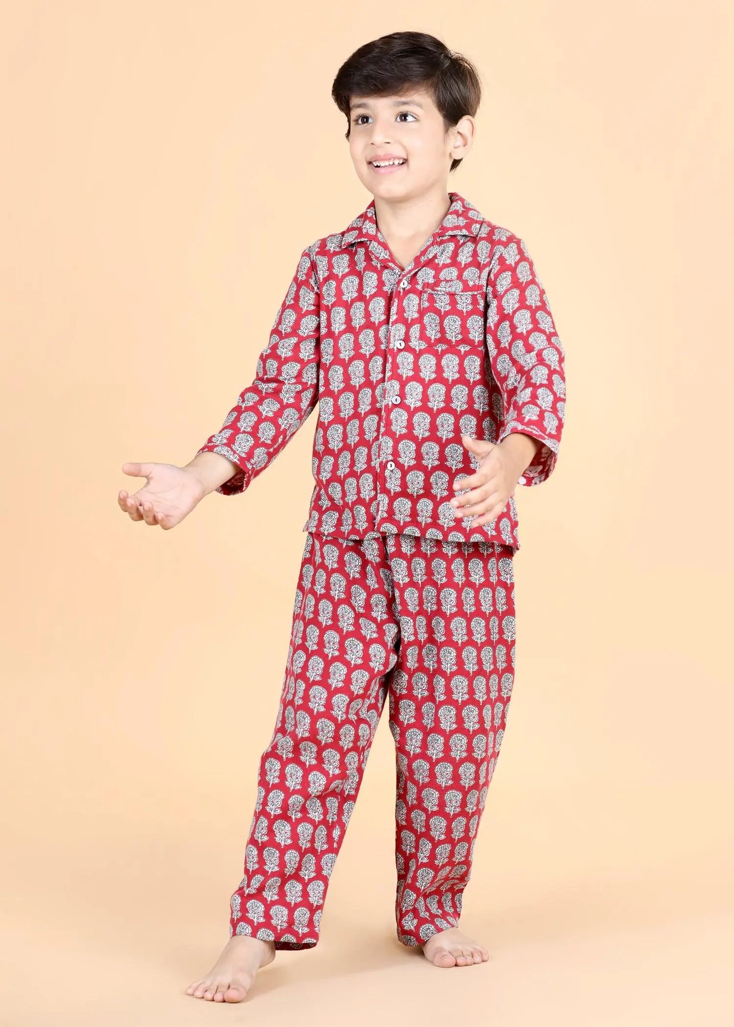 Winter Maroon Full Sleeves Cotton Nighsuit Unisex (1-12 Years)