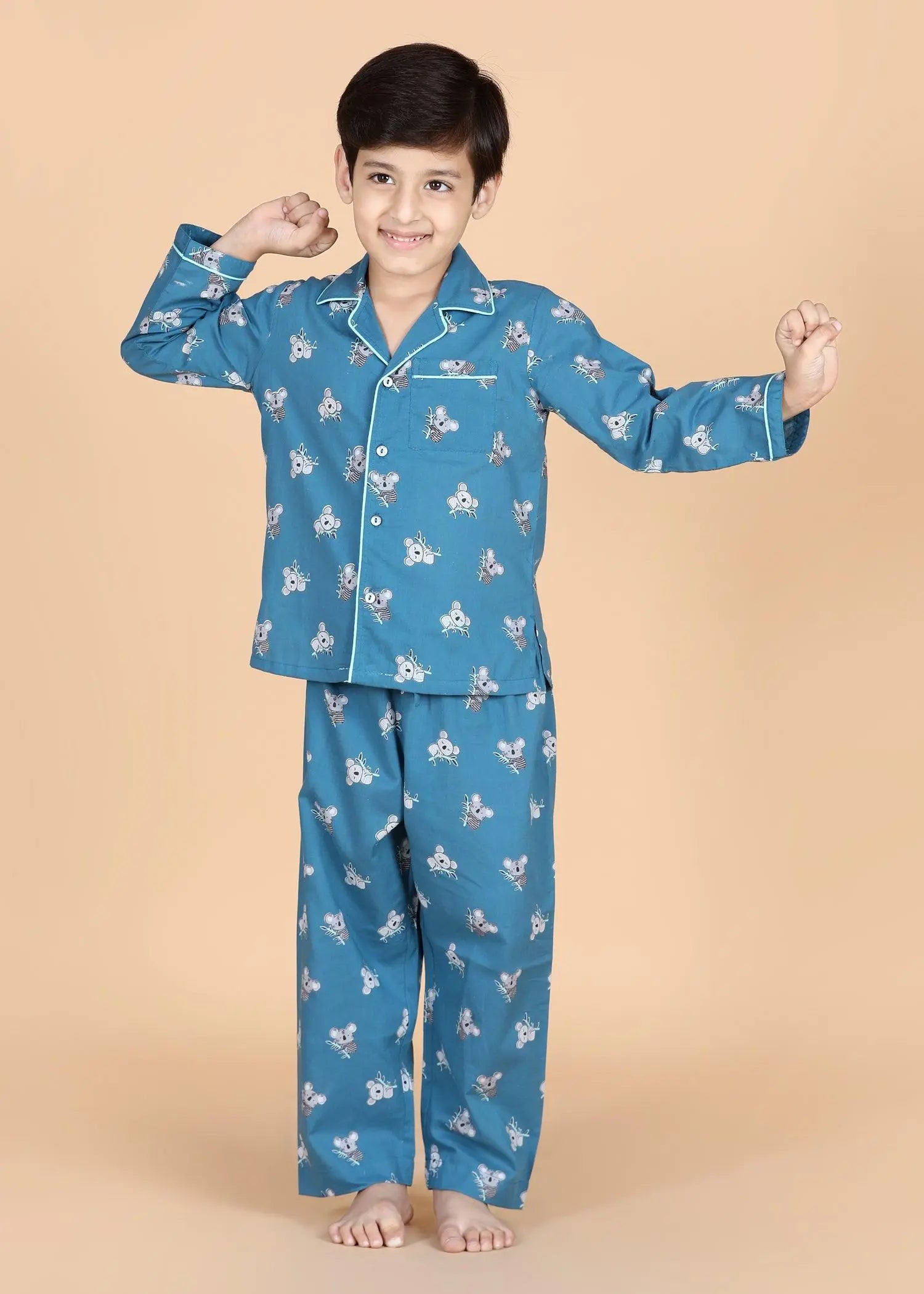 Koala Teal Full Sleeves Cotton Nighsuit Boys (1-12 Years)