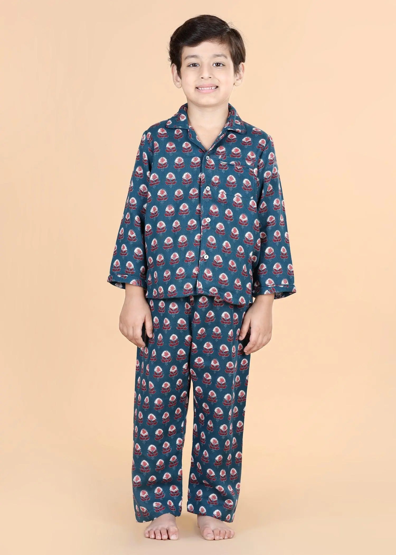 Winter Teal Full Sleeves Cotton Nighsuit Unisex (1-12 Years)