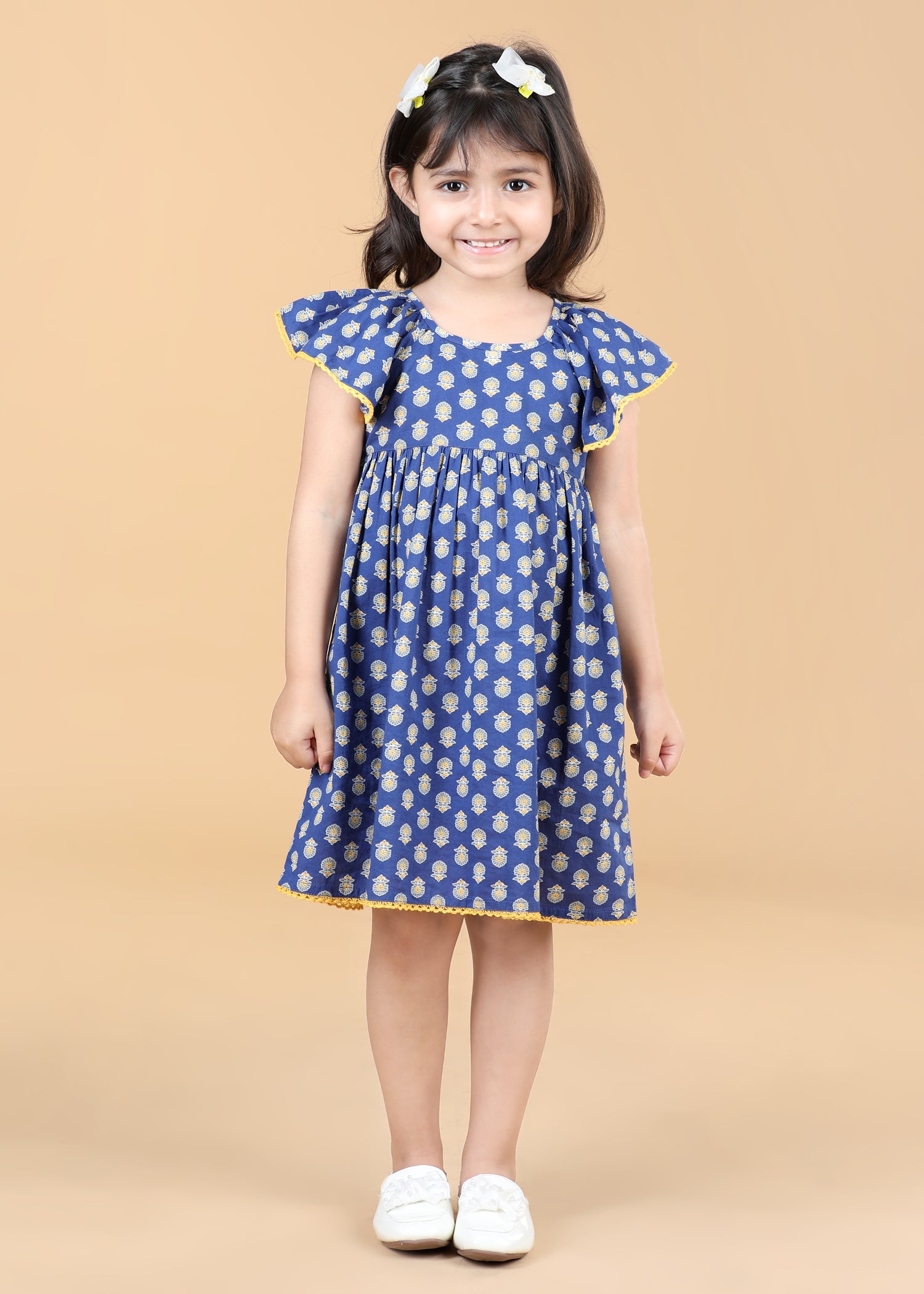 Navy Blue Cotton Cross - Back Dress Girls (2- 9 Yrs)