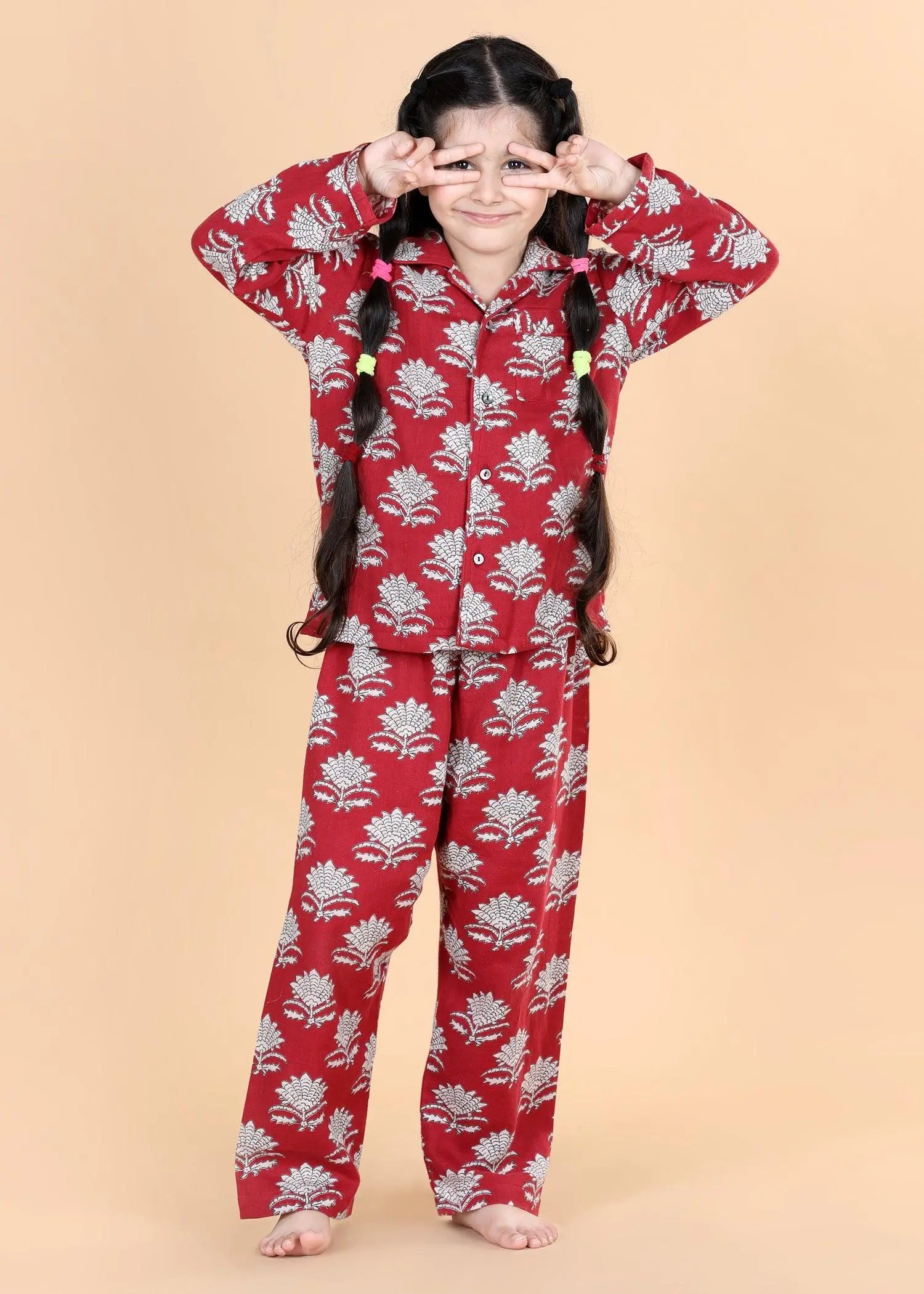 Winter Red Full Sleeves Cotton Nighsuit Unisex (1-12 Years)