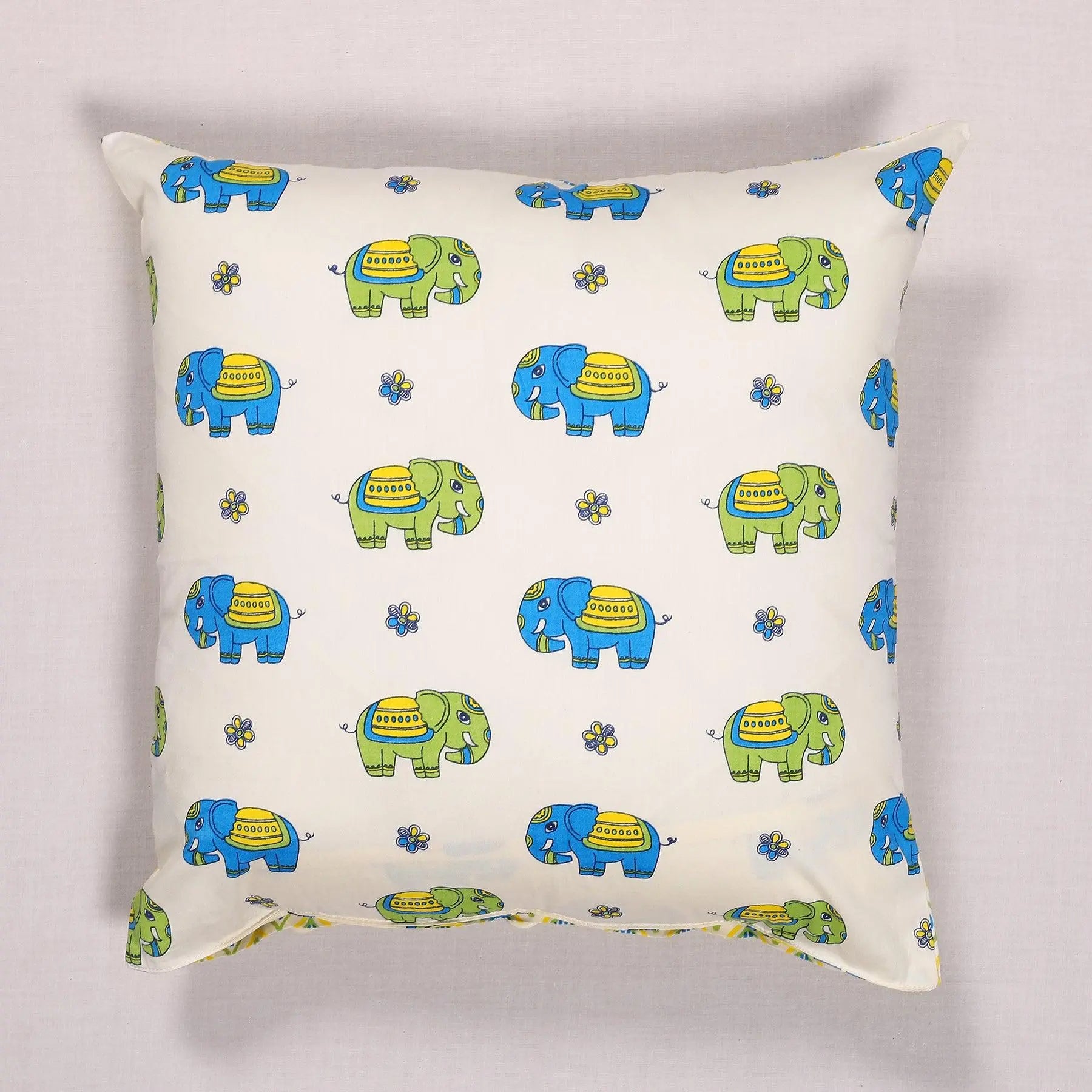 Bholu Hathi Blue/Green Cotton Cushion Cover Kids