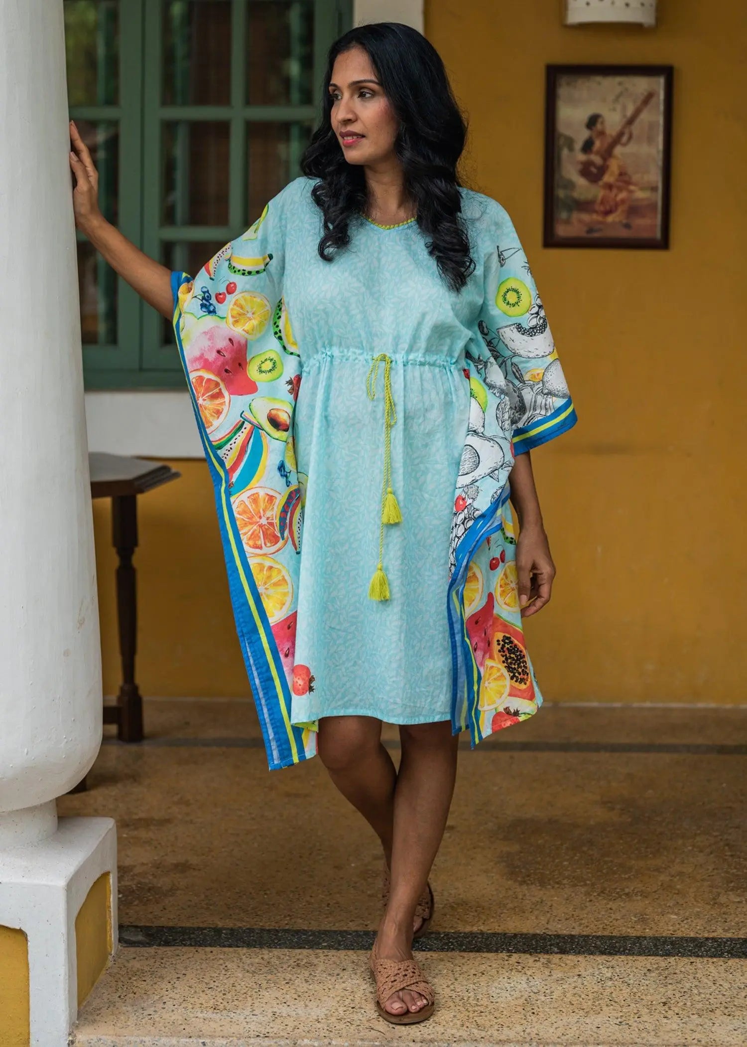 Blue Fruir Punch Short Cotton Kaftan