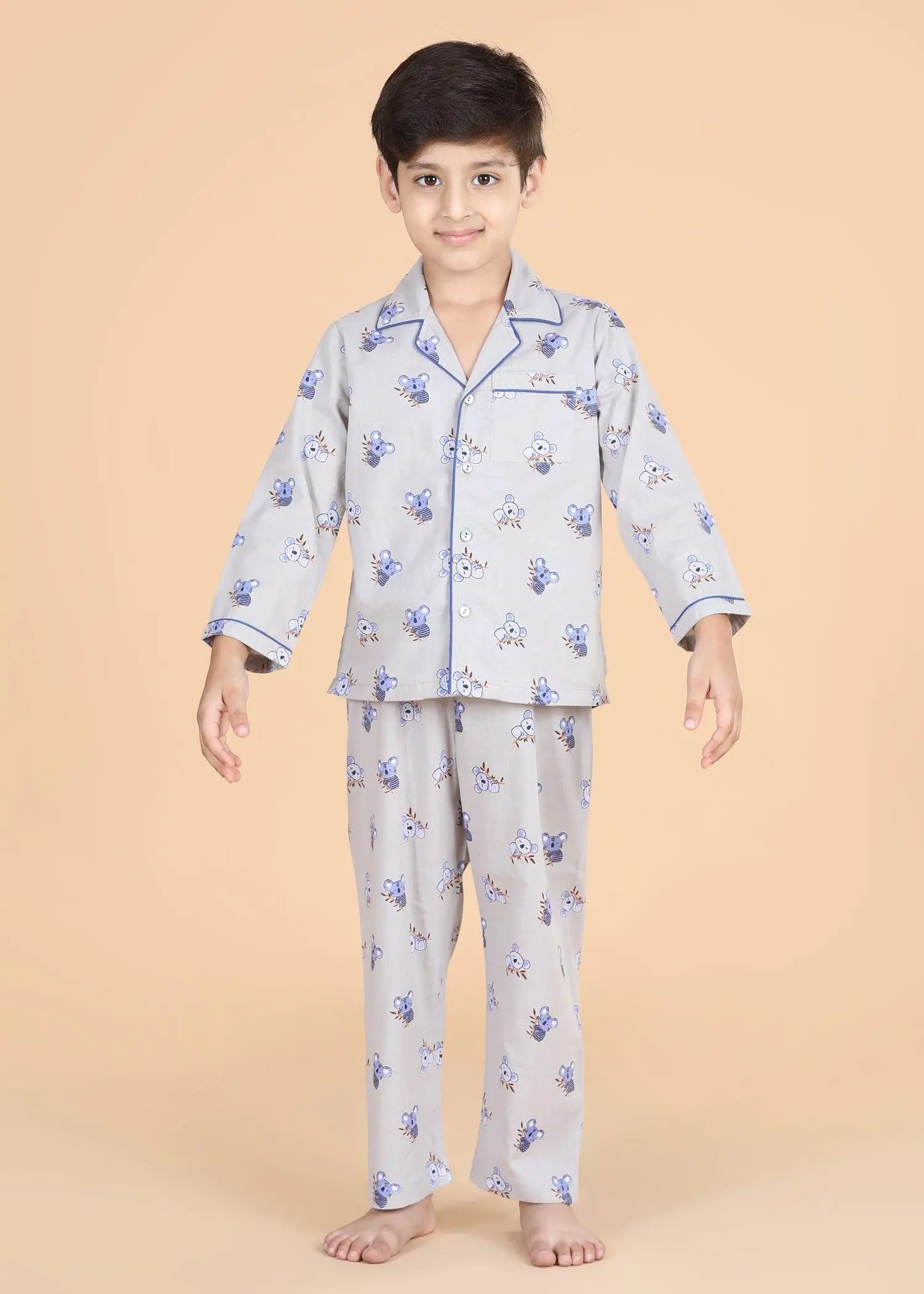 Koala Grey Full Sleeves Cotton Nighsuit Boys (1-12 Years)