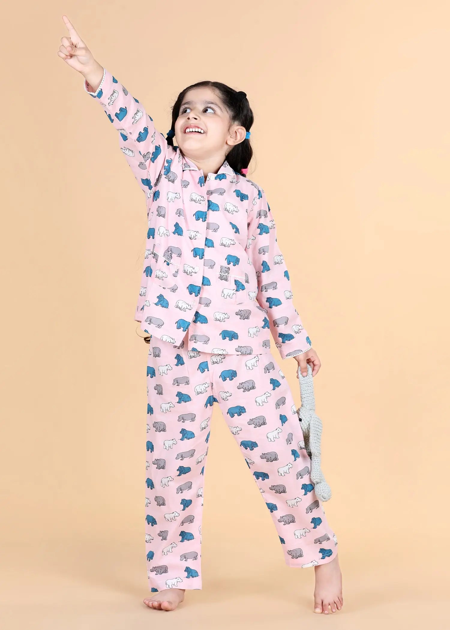 Hippo Pink Full Sleeves Cotton Nighsuit Girl (1-12 Years)