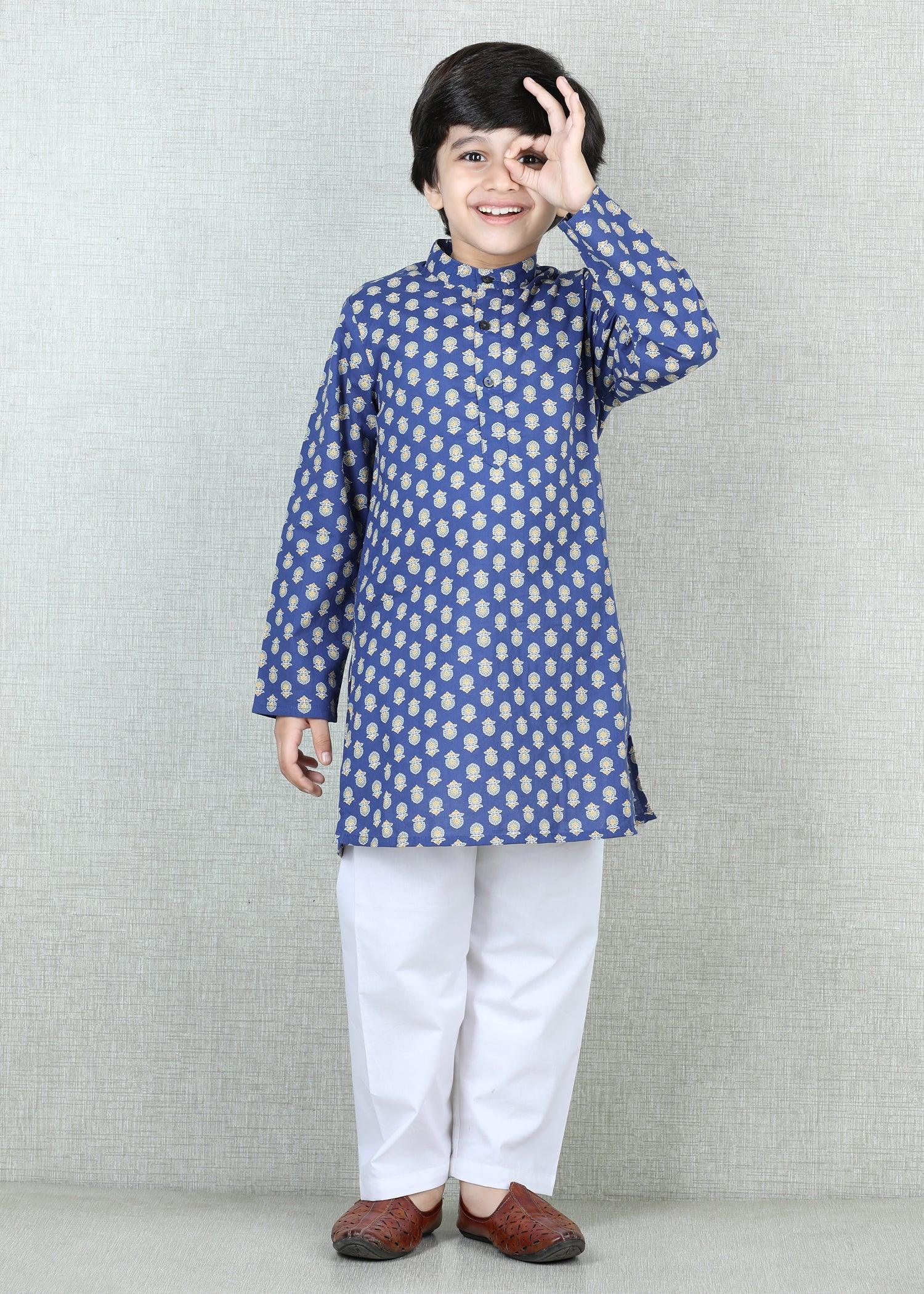 Navy Blue Cotton Full Sleeve Kurta Boys (6 Months -12 Yrs)