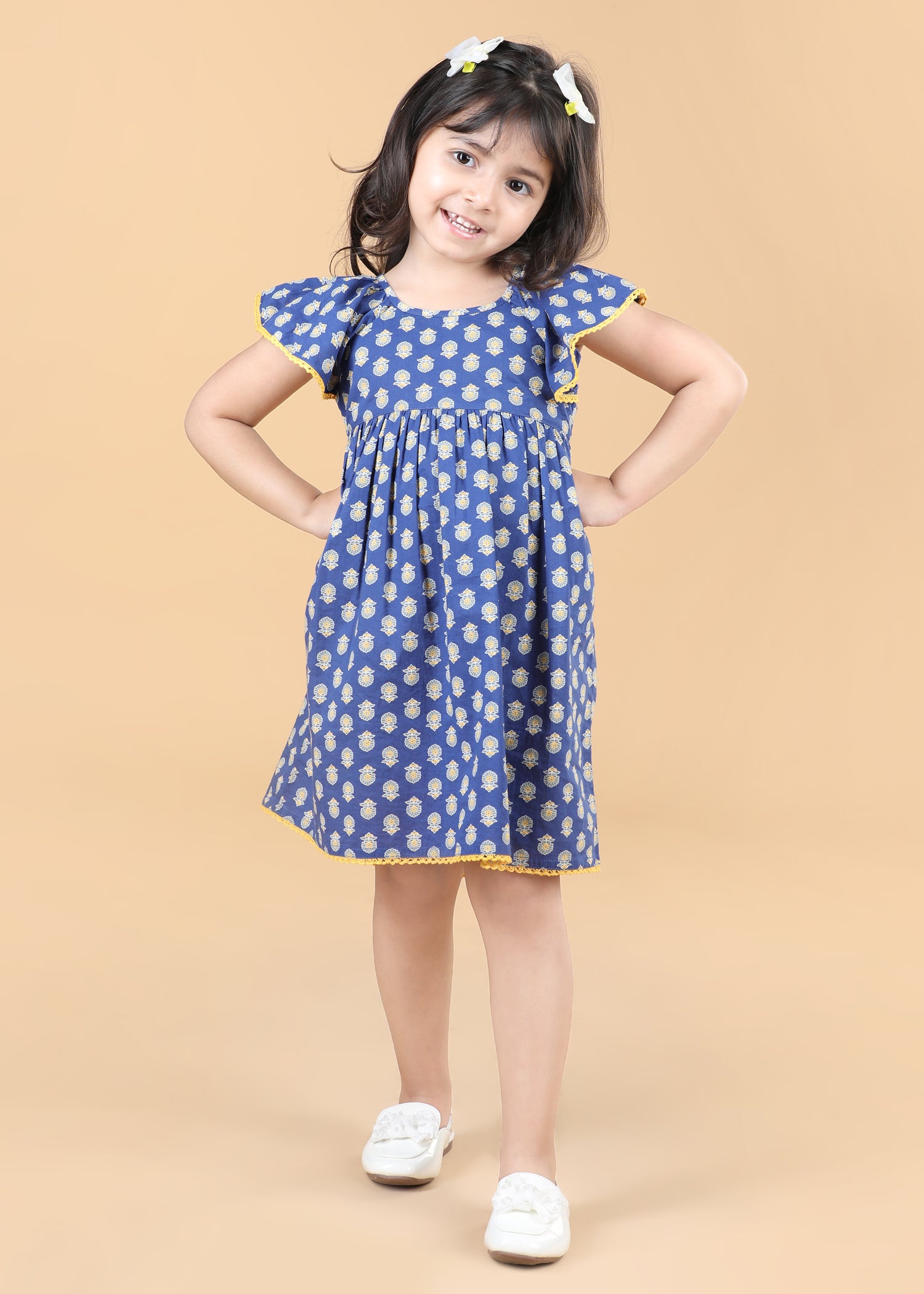 Navy Blue Cotton Cross - Back Dress Girls (2- 9 Yrs)