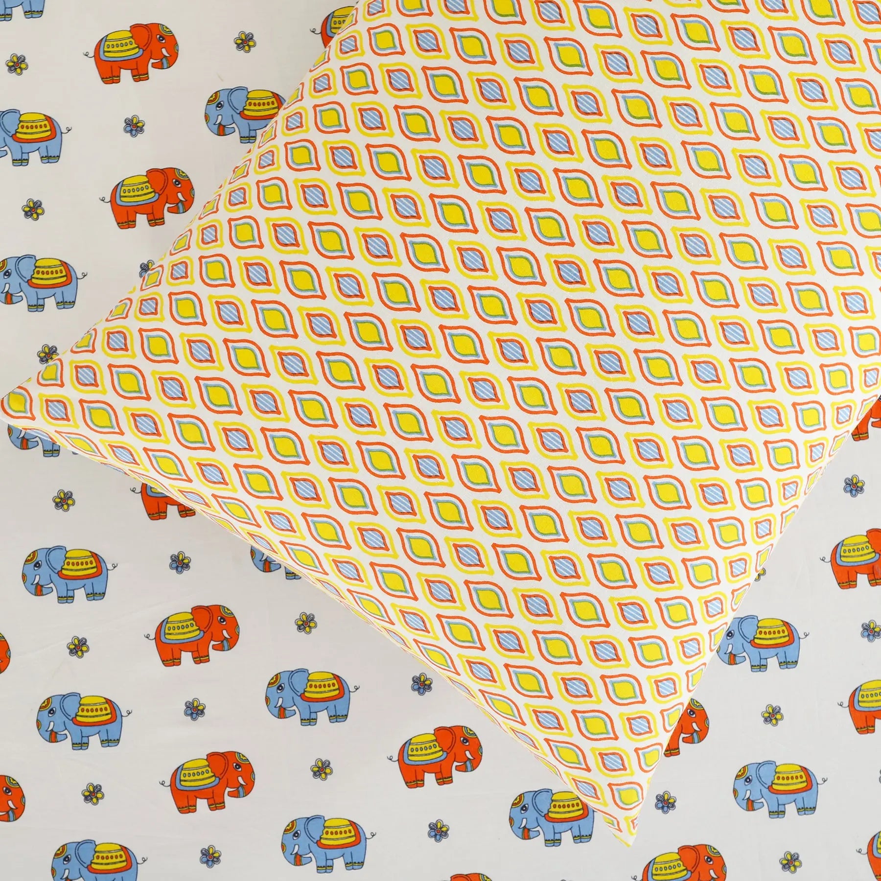 Bholu Hathi Blue/Orange Cotton Pillow Cover