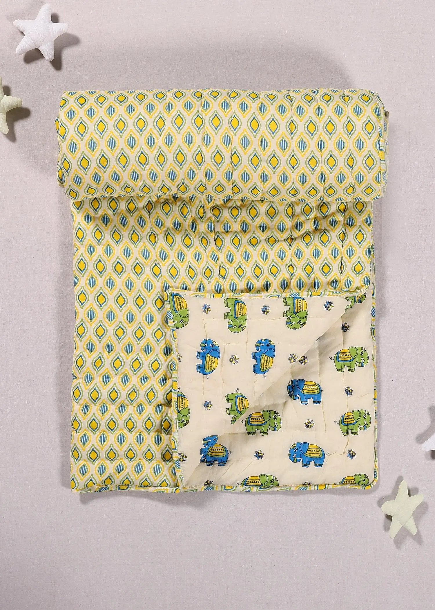 Bholu Hathi Blue/Green Cotton Quilt Baby