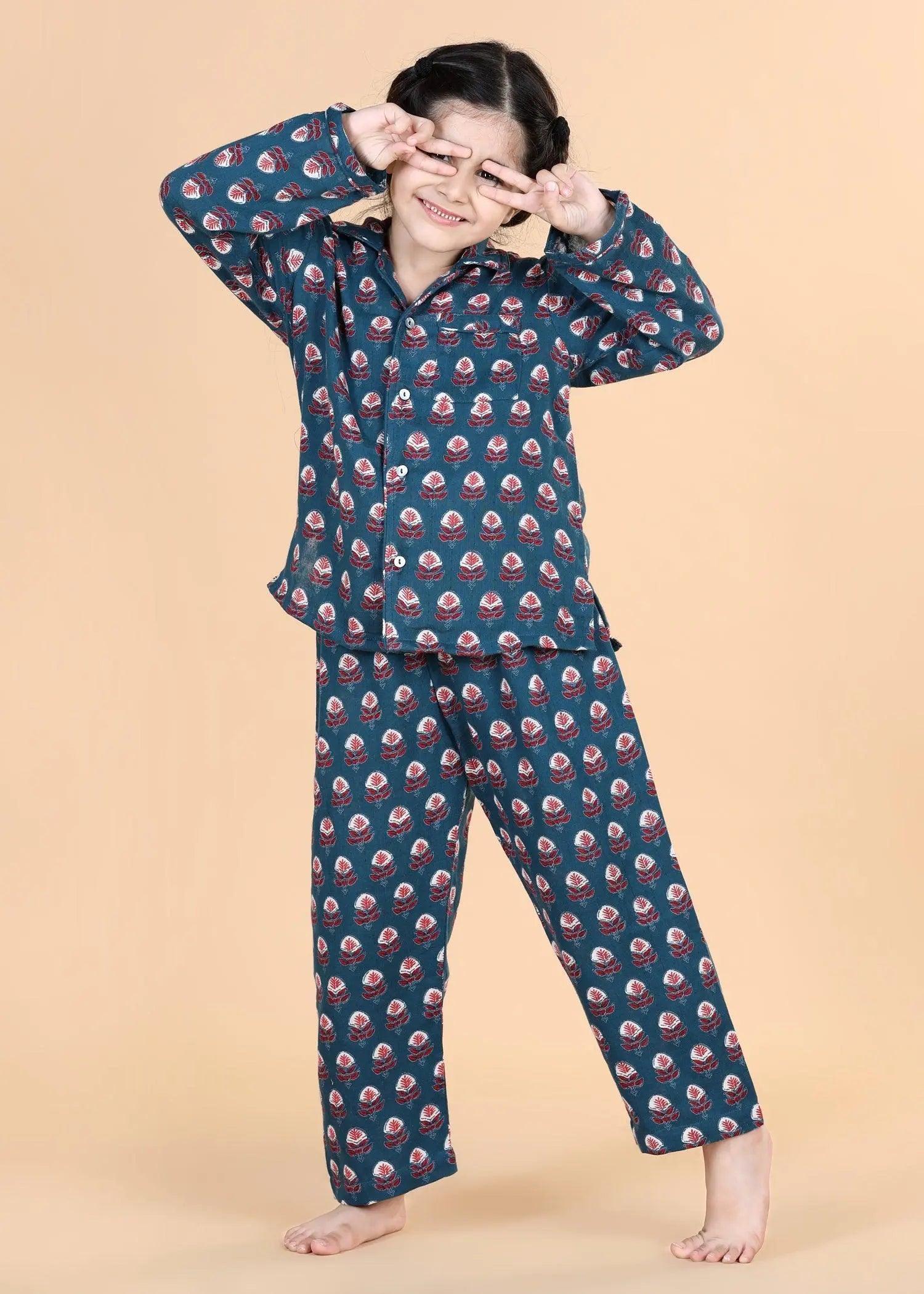 Winter Teal Full Sleeves Cotton Nighsuit Unisex (1-12 Years)