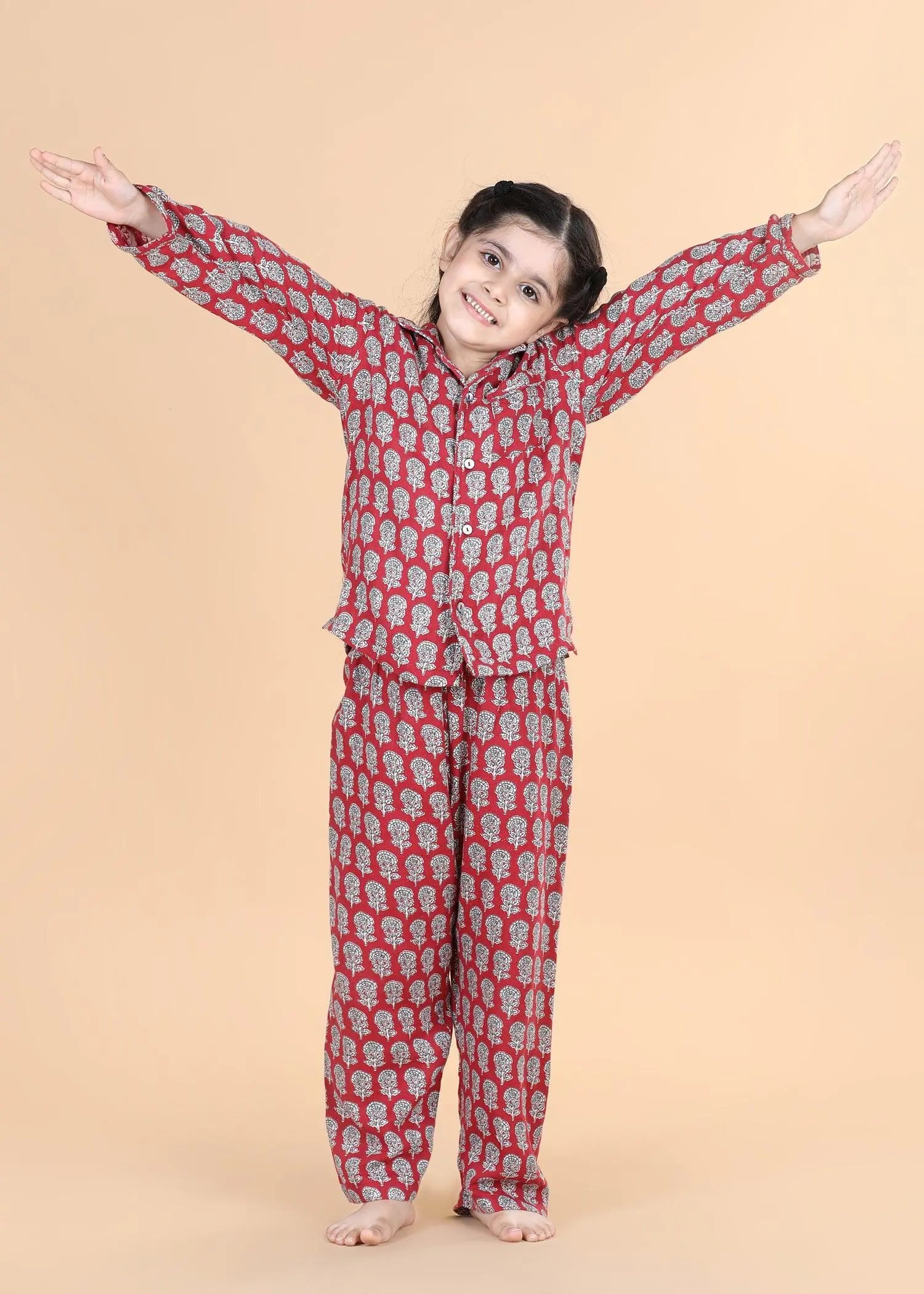 Winter Maroon Full Sleeves Cotton Nighsuit Unisex (1-12 Years)