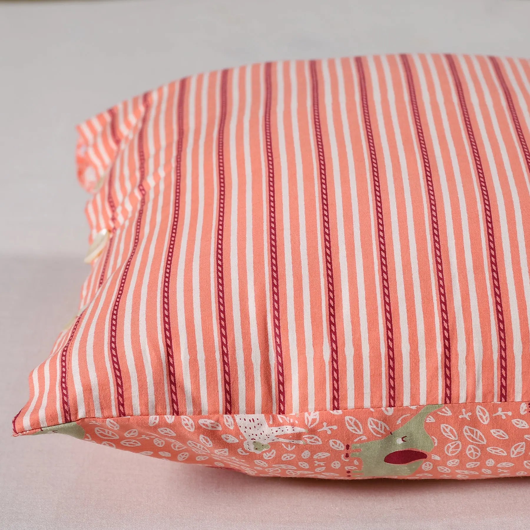 Jungle Safari/Stripes Peach Cotton Cushion Cover