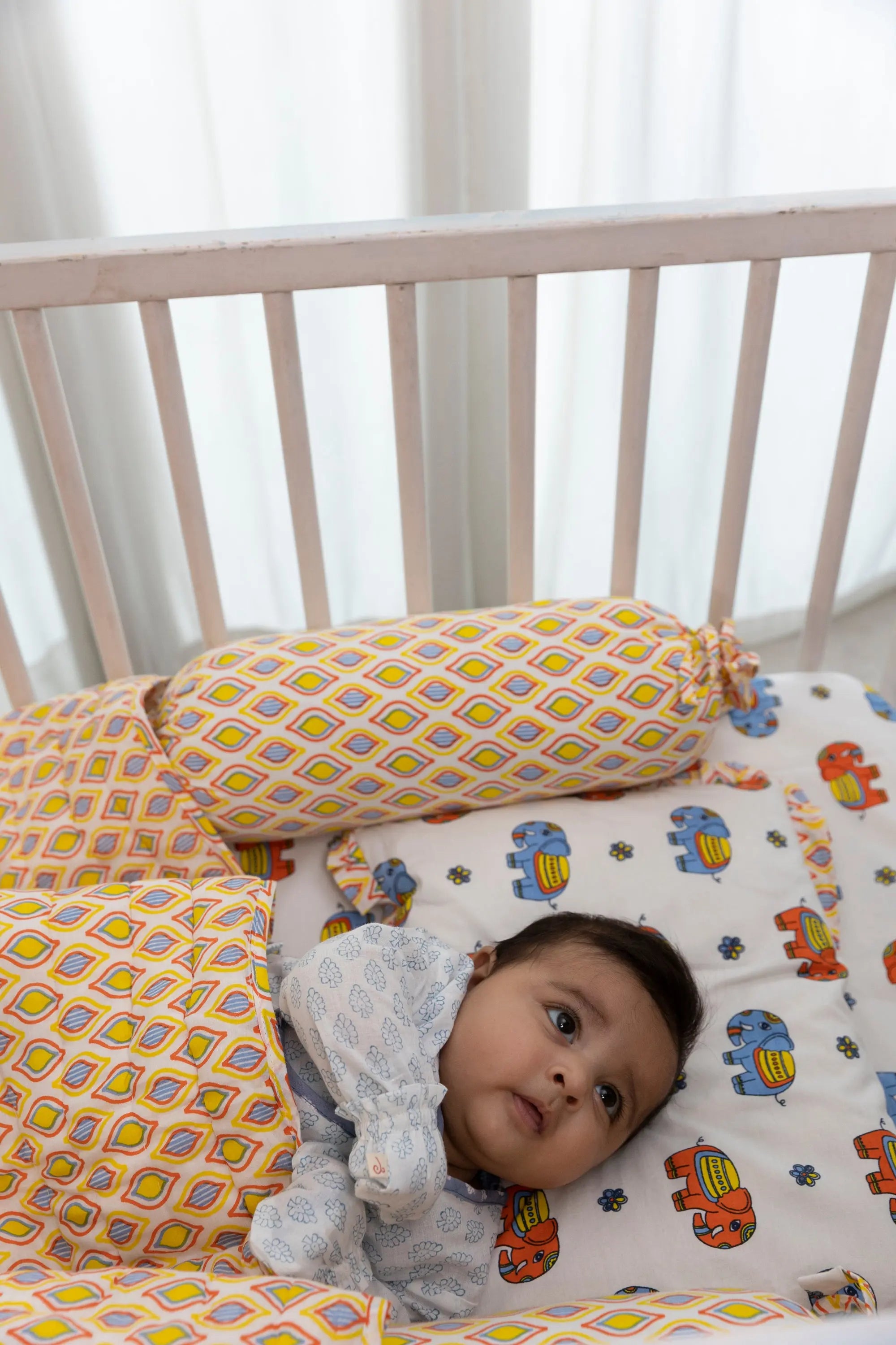 Bholu Hathi Blue/Orange Cotton Quilt Baby