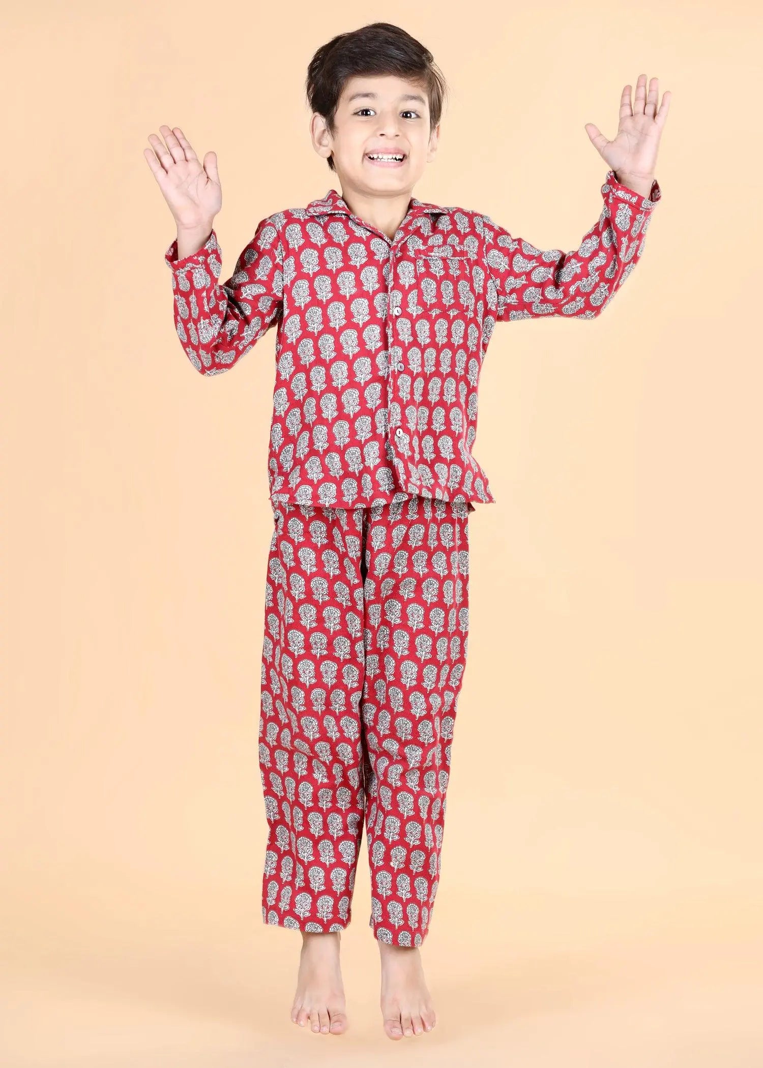 Winter Maroon Full Sleeves Cotton Nighsuit Unisex (1-12 Years)