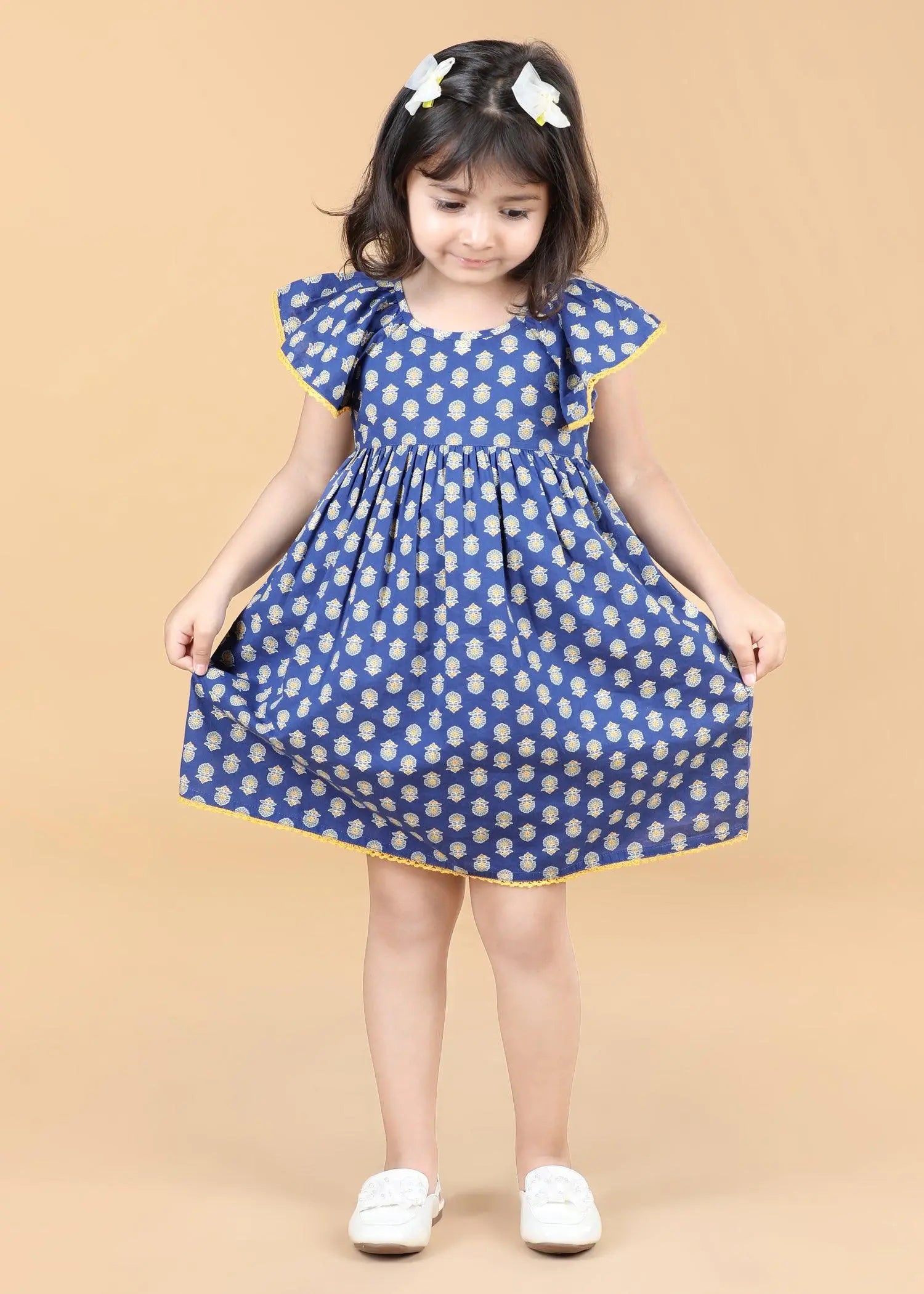 Navy Blue Cotton Cross - Back Dress Girls (2- 9 Yrs)