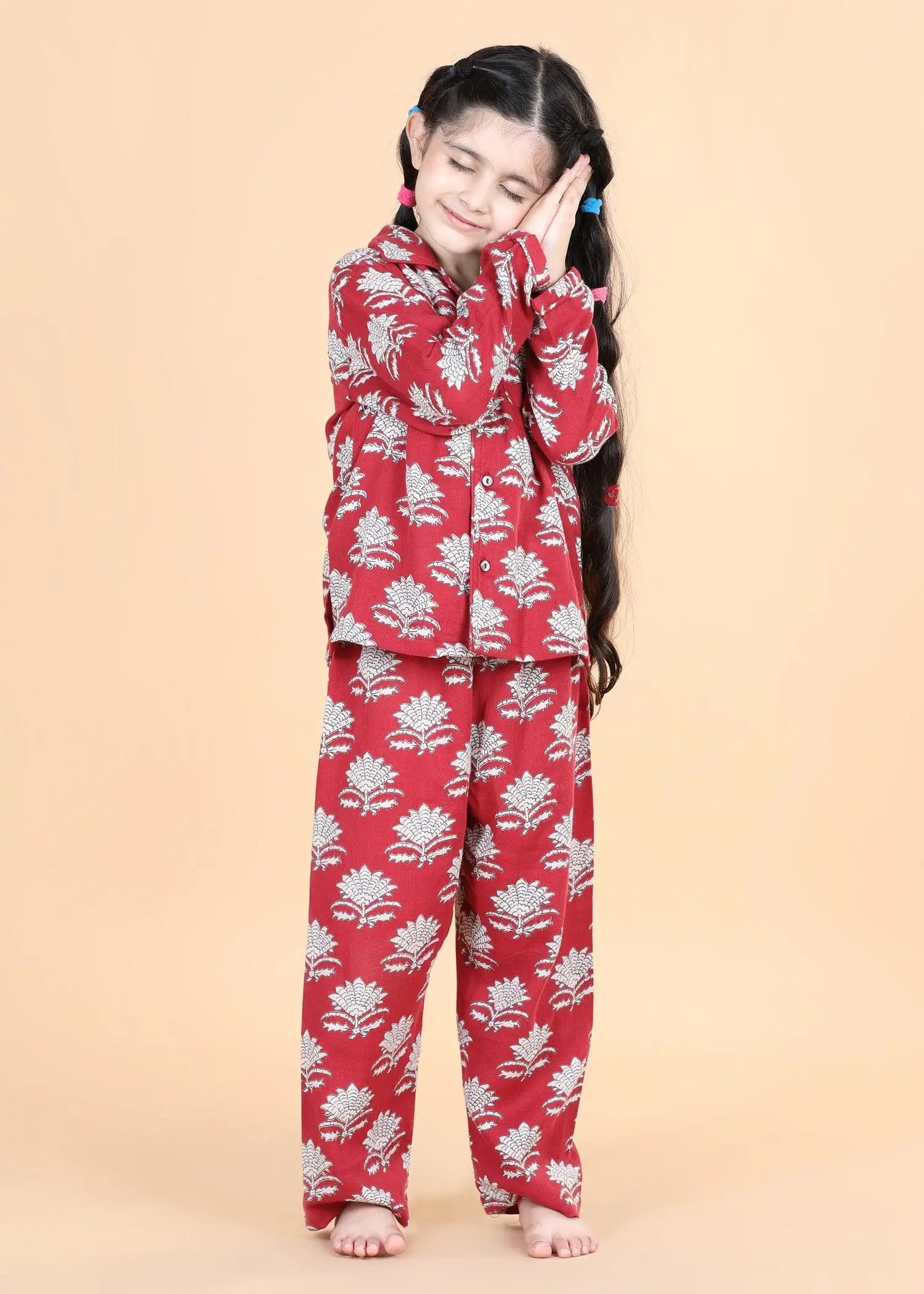 Winter Red Full Sleeves Cotton Nighsuit Unisex (1-12 Years)