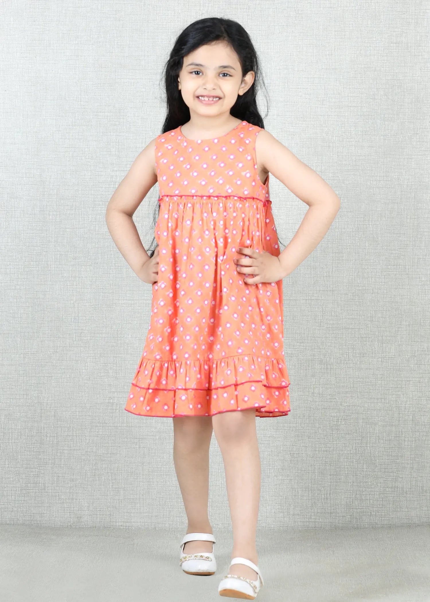 Peach Cotton Sofia Dress  Girls (6 Months -12 Yrs)