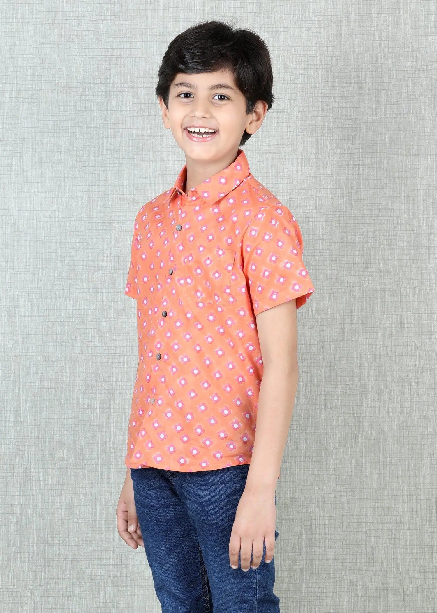 Peach Cotton Half Sleeve Round Hem Shirt Boys (6 Months -12 Yrs)