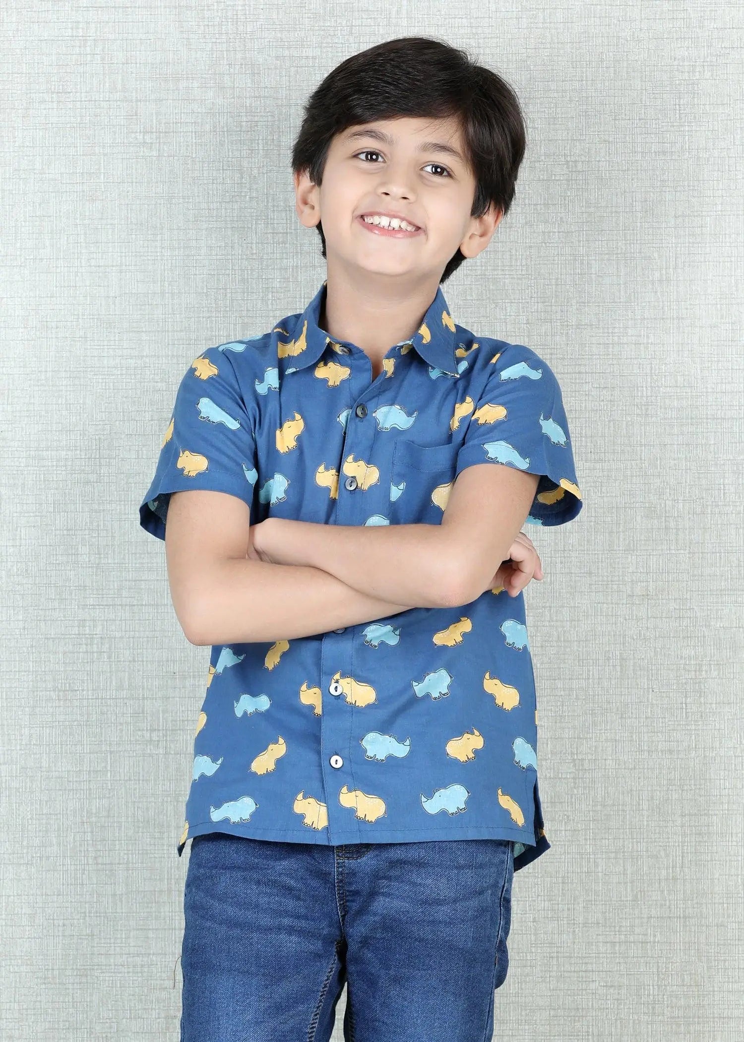 Rihno Navy Blue Cotton Half Sleeves Shirt (2-12 Years)