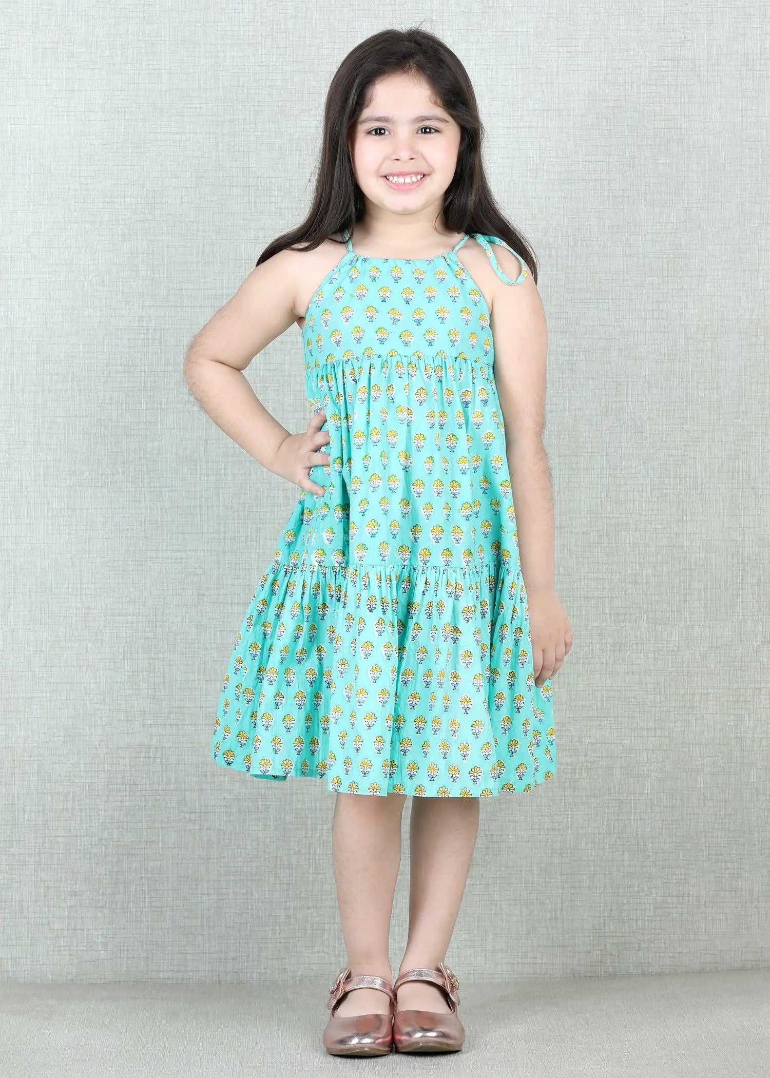 Aqua Cotton Nia-Tiered Dress Girls (2- 9 Yrs)