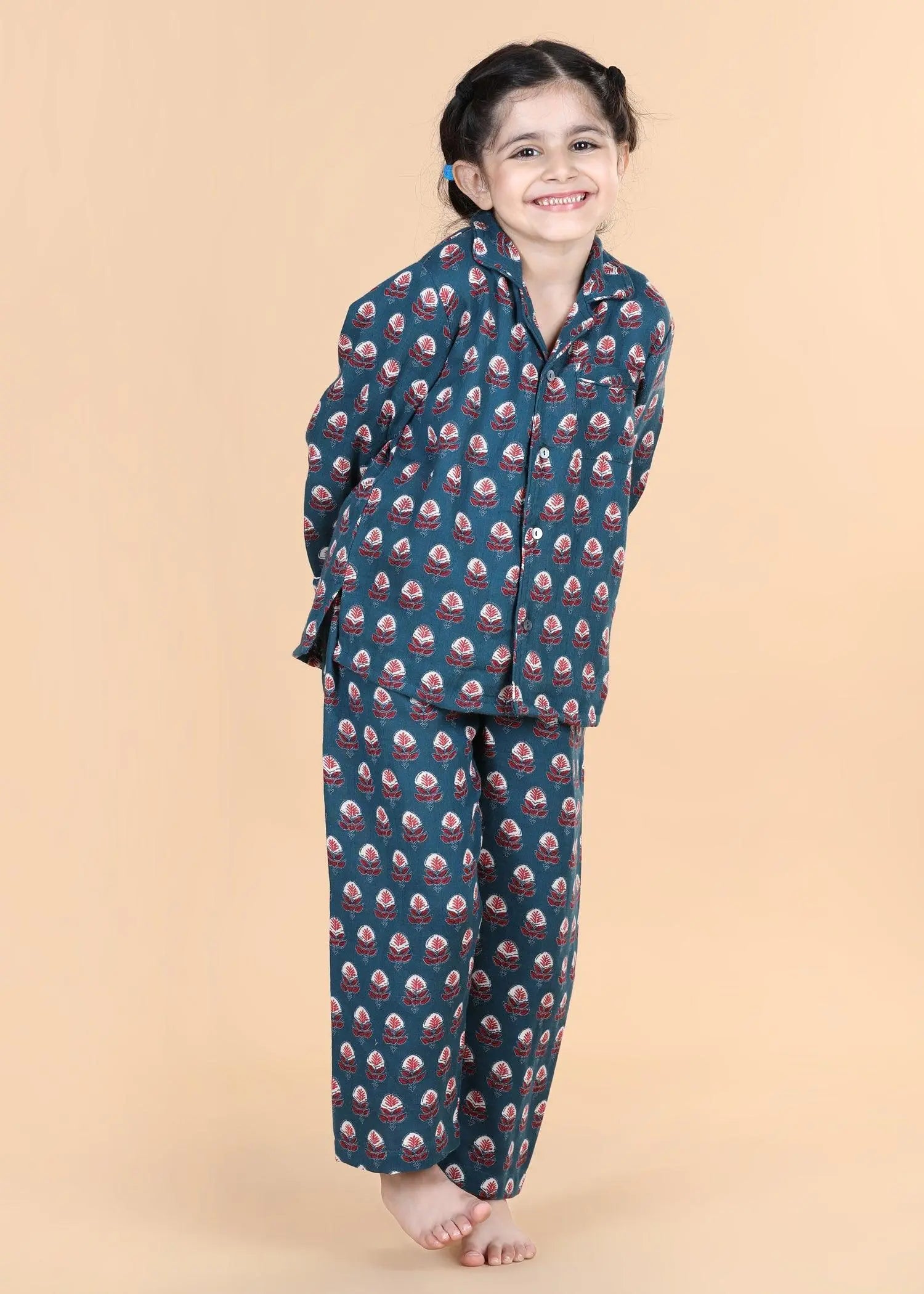 Winter Teal Full Sleeves Cotton Nighsuit Unisex (1-12 Years)