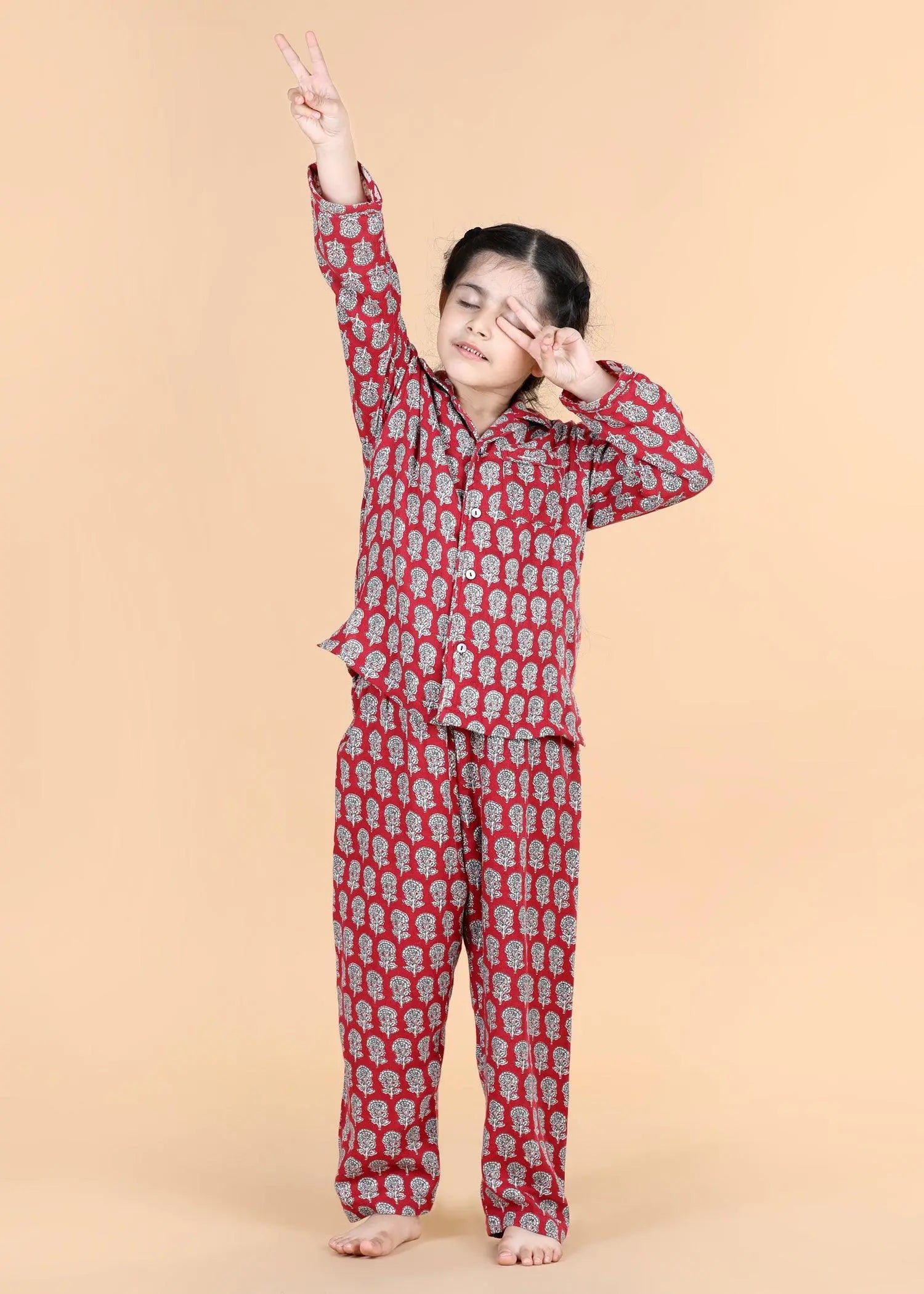 Winter Maroon Full Sleeves Cotton Nighsuit Unisex (1-12 Years)