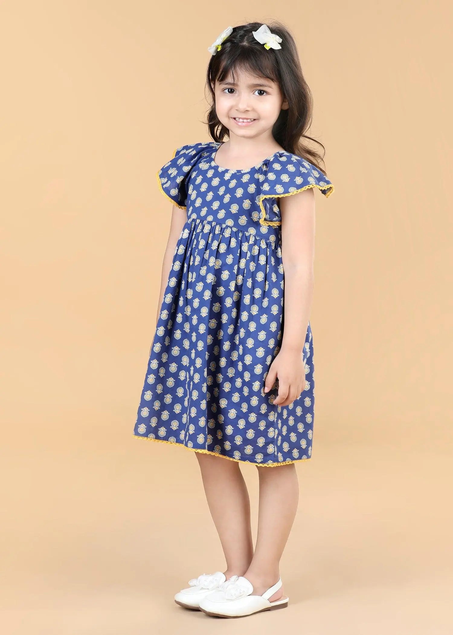 Navy Blue Cotton Cross - Back Dress Girls (2- 9 Yrs)