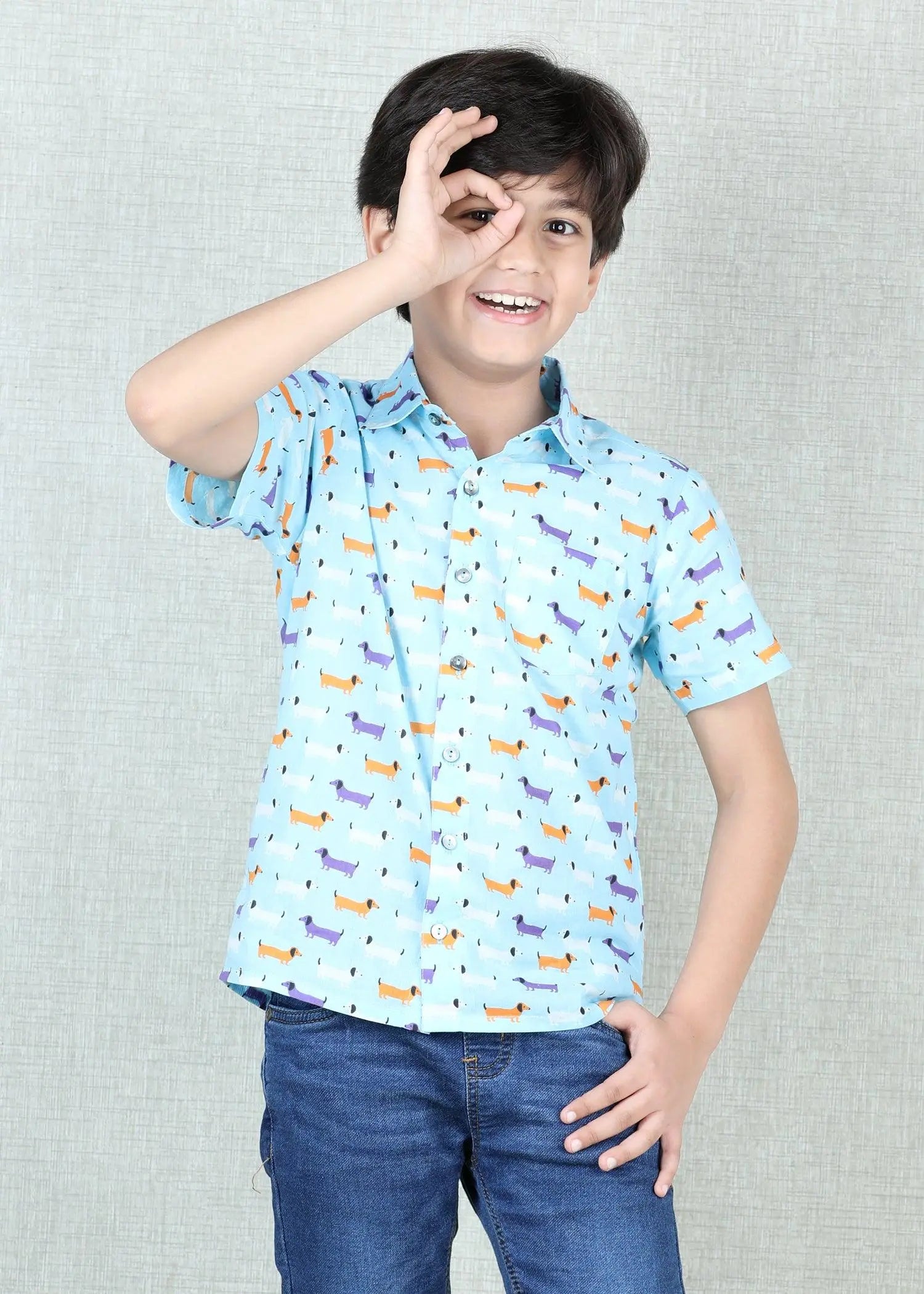 Dashound Sky Blue Cotton Half Sleeves Shirt (2-12 Years)