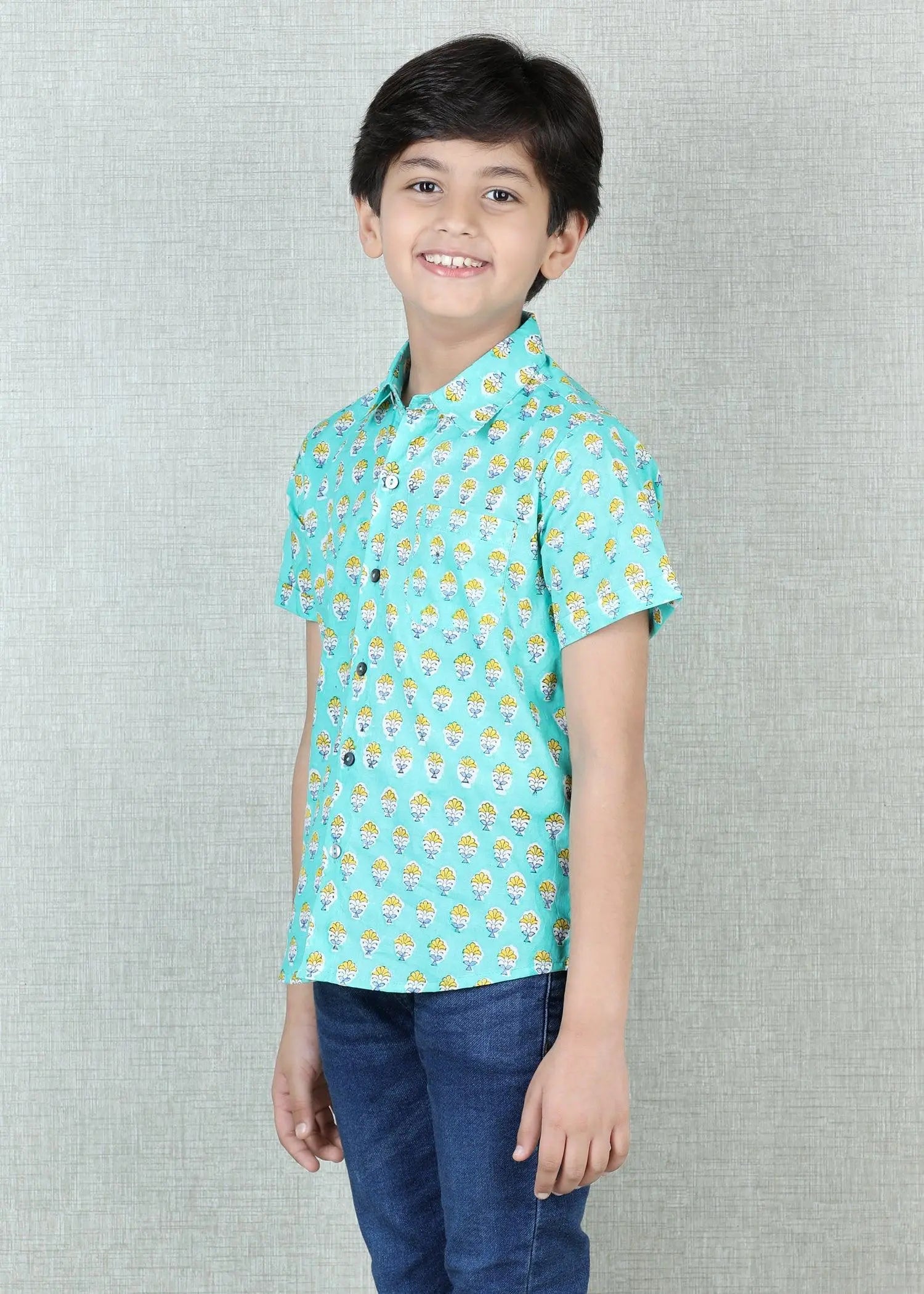 Aqua Cotton Half Sleeve Round Hem Shirt Boys (6 Months -12 Yrs)