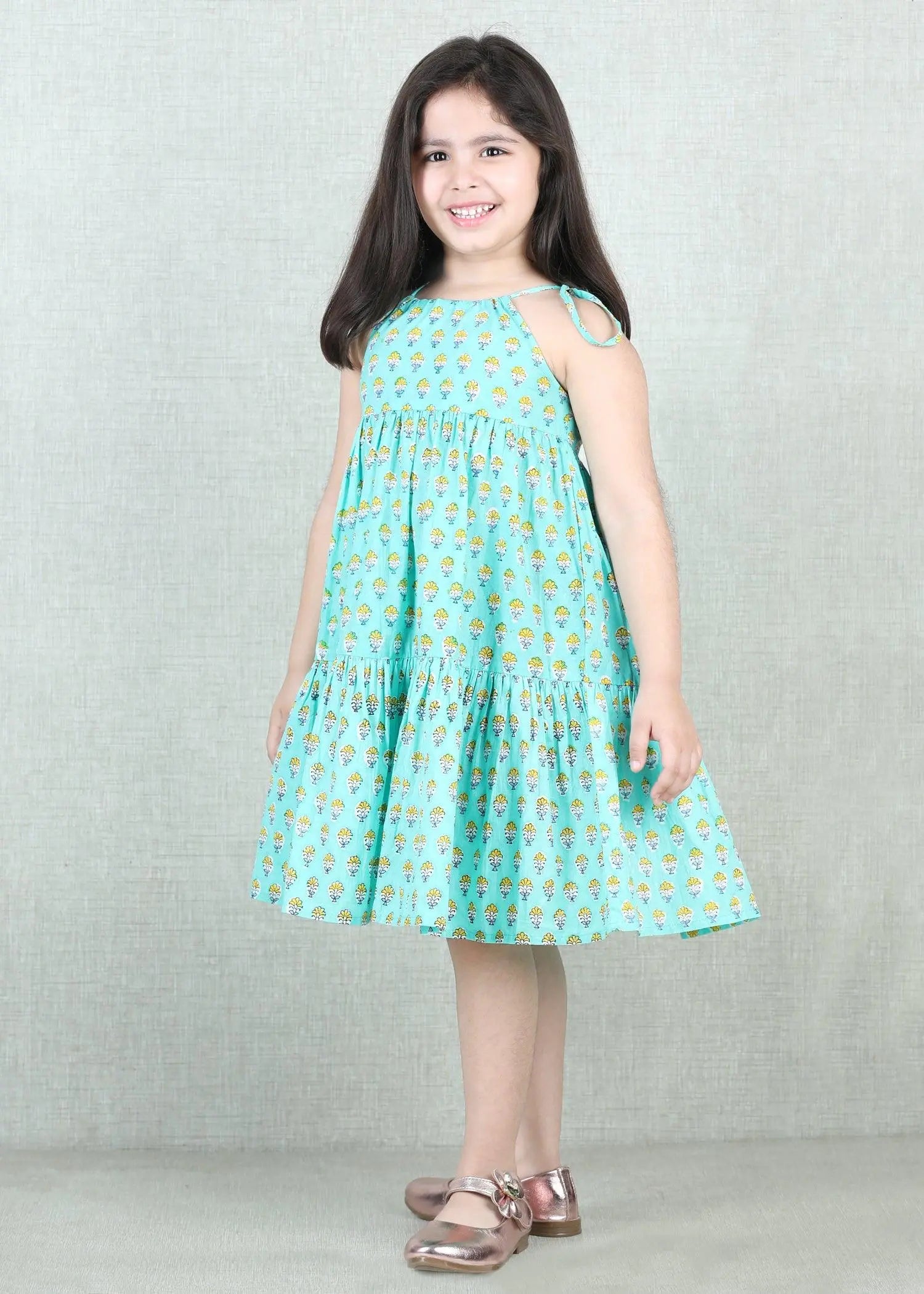 Aqua Cotton Nia-Tiered Dress Girls (2- 9 Yrs)