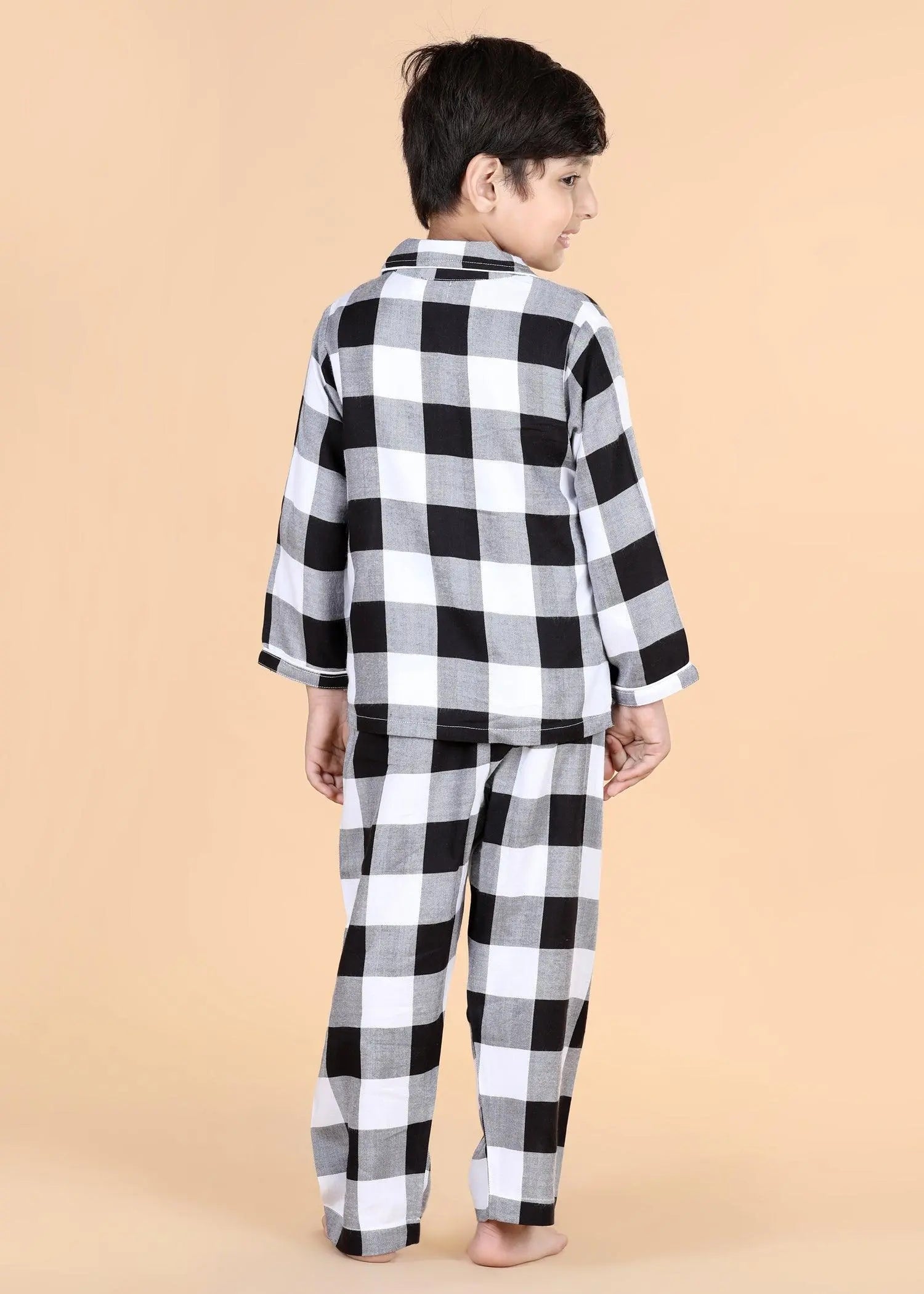 Merry Christmas Checks Black & White Full Sleeves Nighsuit Unisex (1-12 Years)