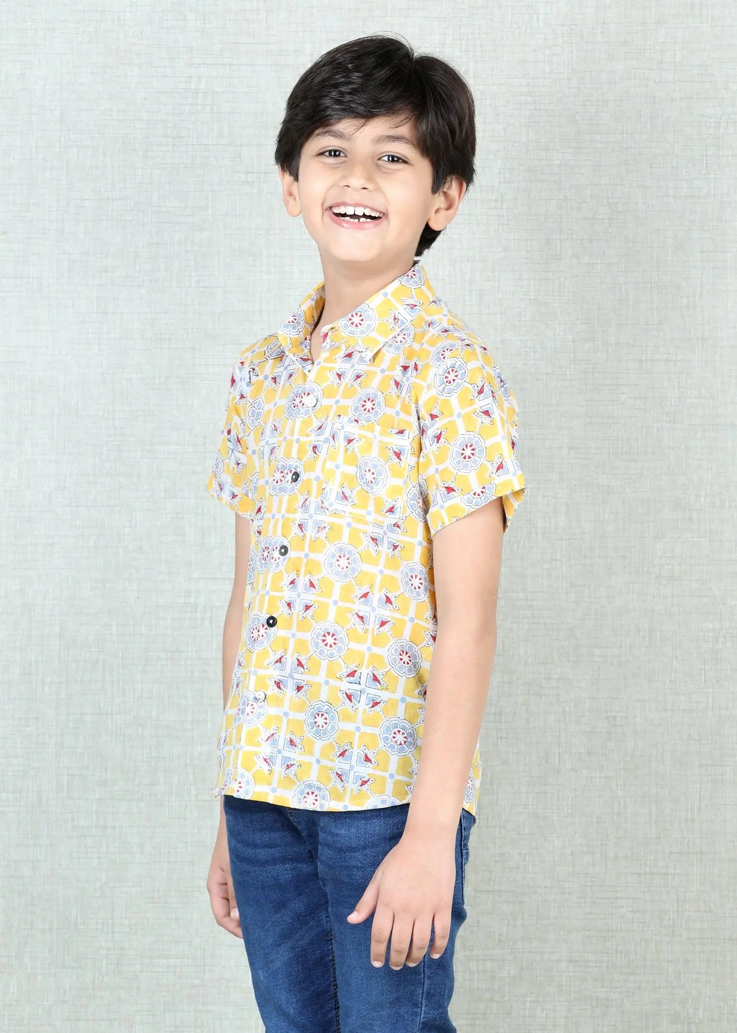 Yellow Cotton Half Sleeve Round Hem Shirt Boys (6 Months -12 Yrs)