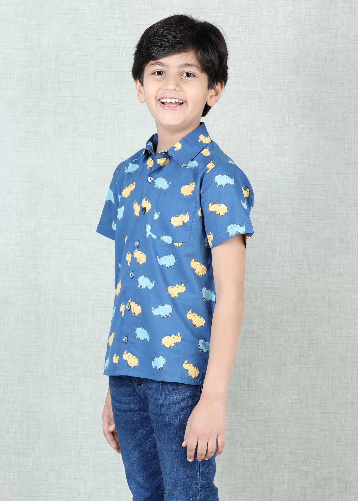 Rihno Navy Blue Cotton Half Sleeves Shirt (2-12 Years)