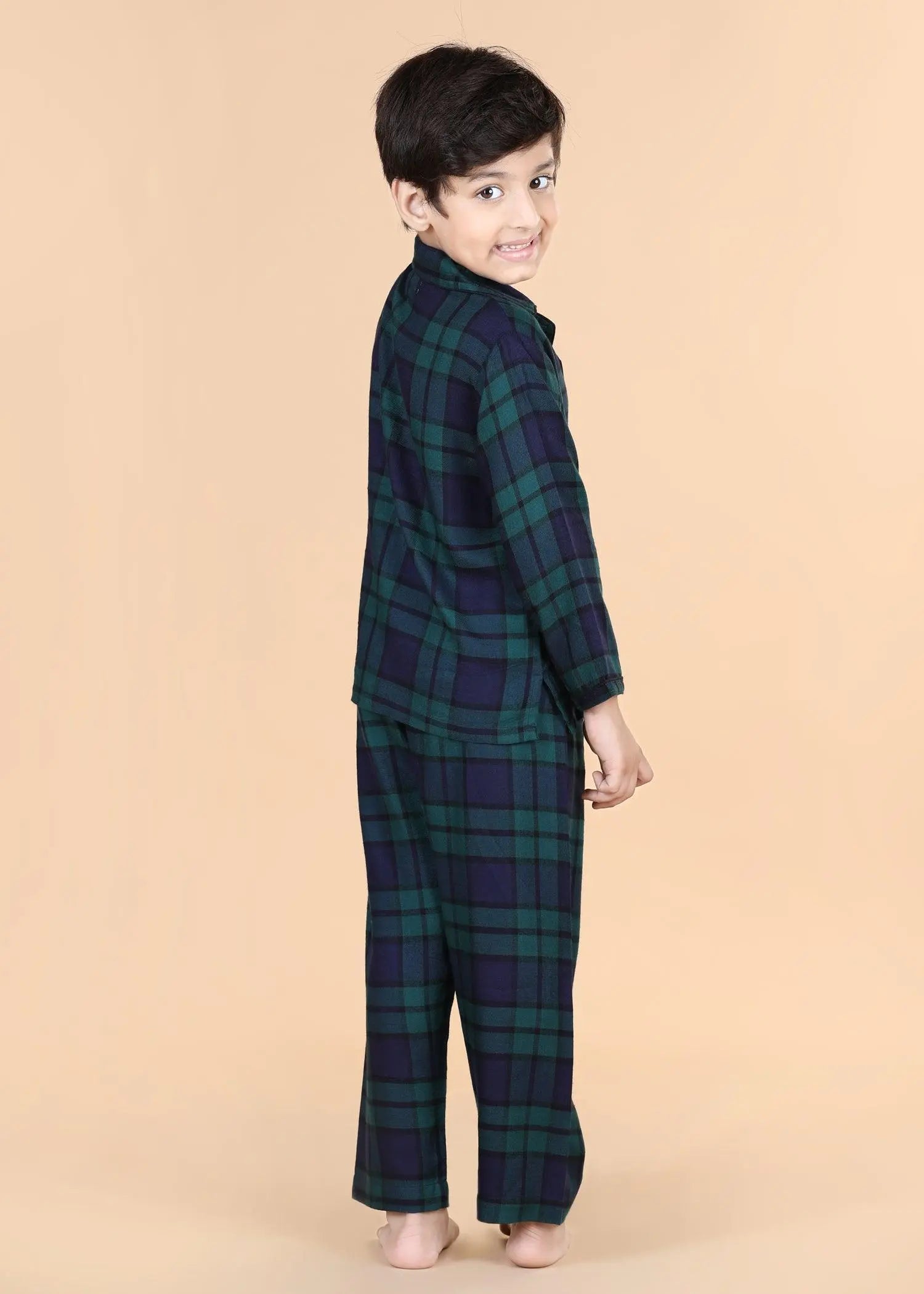 Merry Christmas Checks Teal  Full Sleeves Nighsuit Unisex (1-12 Years)