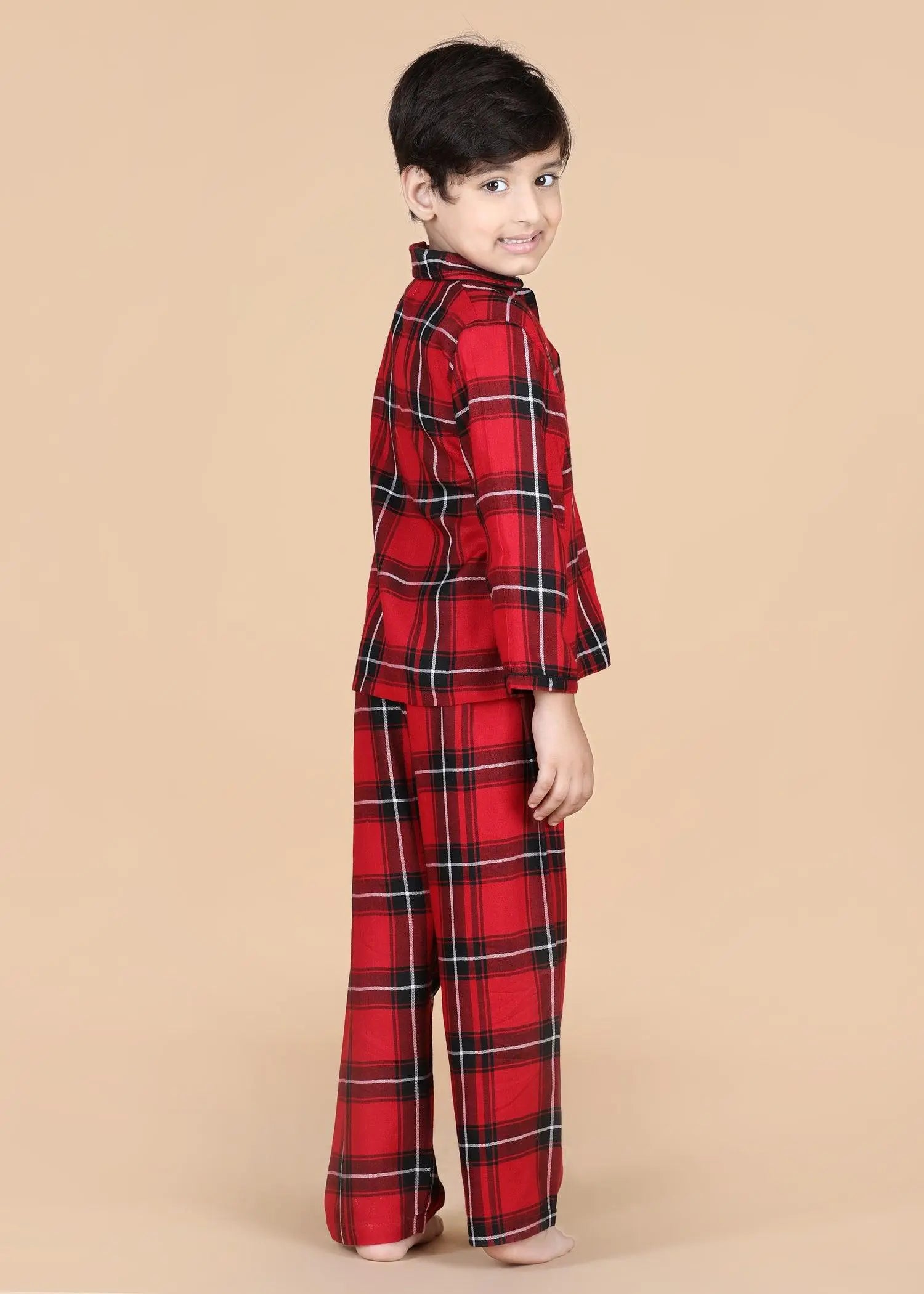 Merry Christmas Checks Red & Black Full Sleeves Nighsuit Unisex (1-12 Years)